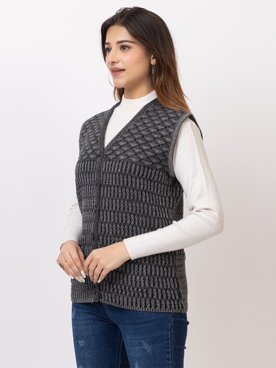 1261 D.Grey Sleeveless Cardigan Winter Wear TWENTY ME