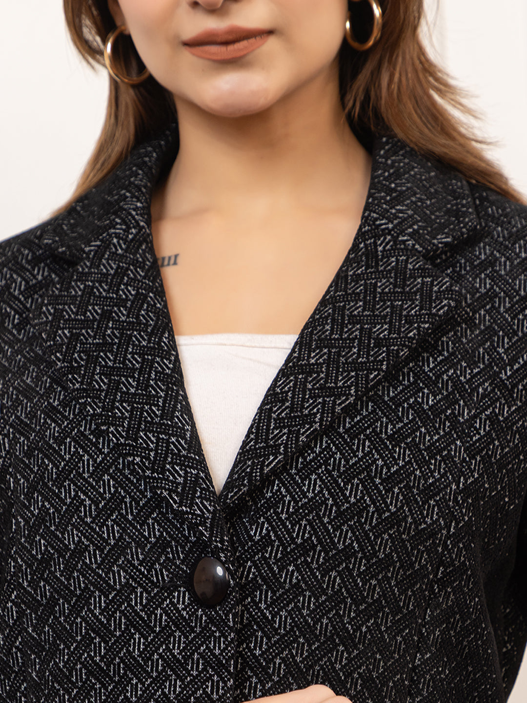 TWENTY ME Winter Wear Casual Wear Outdoor Wear Tweed Fabric Notch Lapel Solid Full Sleeve Women's Coat (4426)