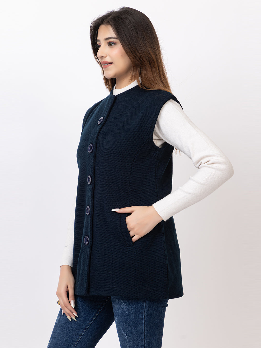 4434 Navy Sleevless Nehru Jacket Twenty Me Winter Wear
