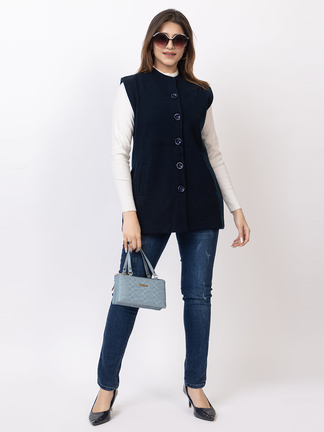 4434 Navy Sleevless Nehru Jacket Twenty Me Winter Wear