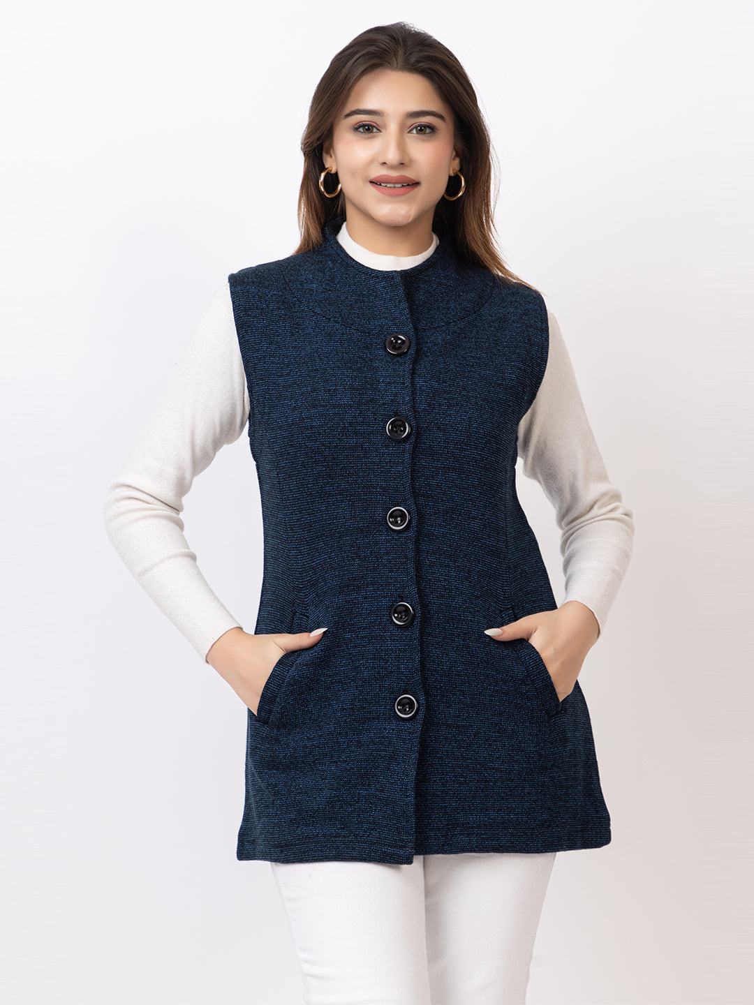 4228 Navy Sleevless Nehru Jacket Twenty Me Winter Wear
