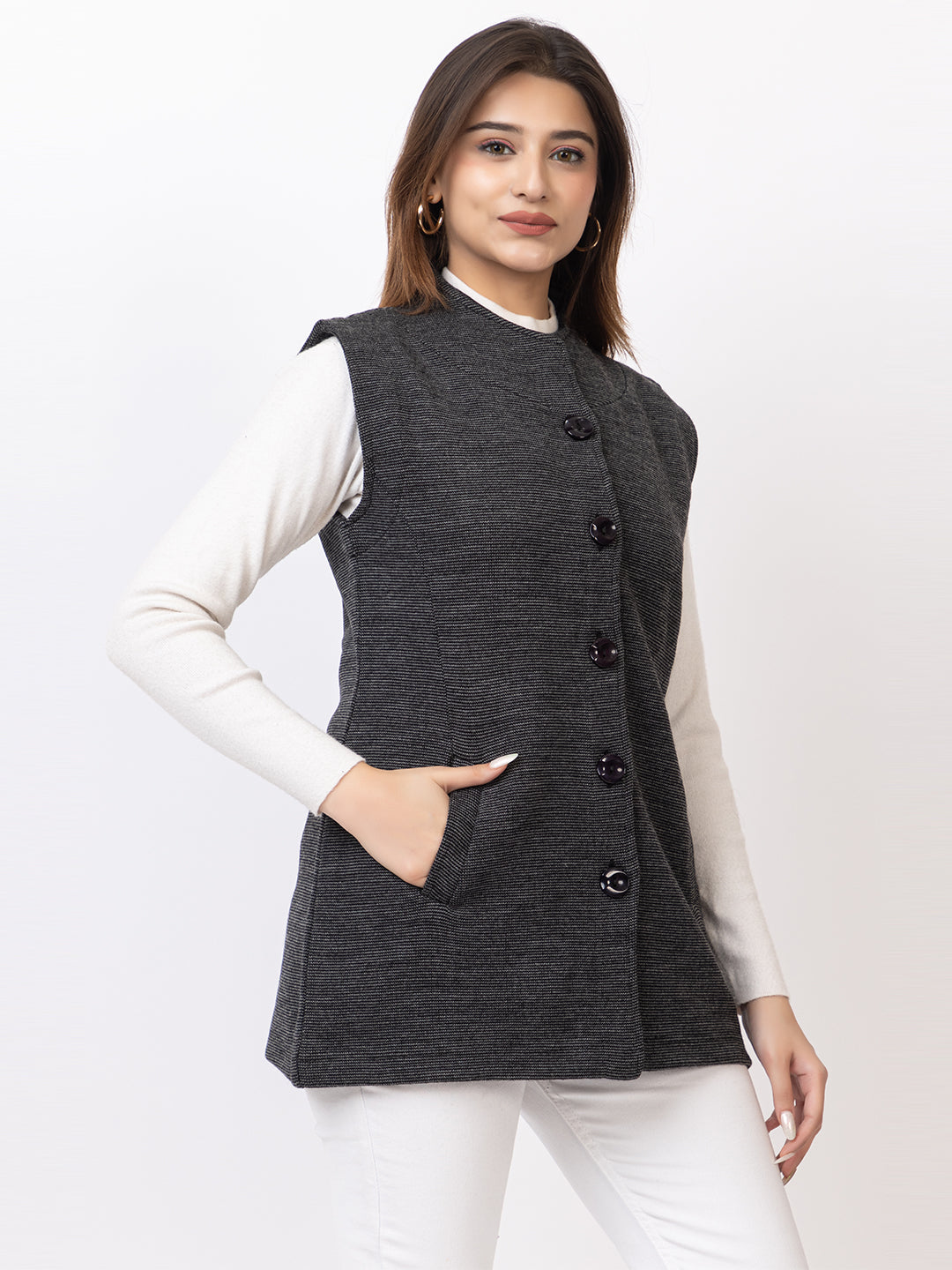 4228 Black Sleevless Nehru Jacket Twenty Me Winter Wear