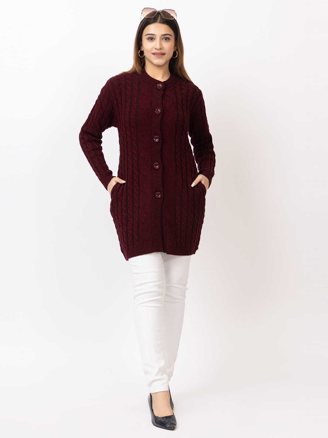 4661 Maroon Crew Neck Cardigan winter wear TWENTY ME