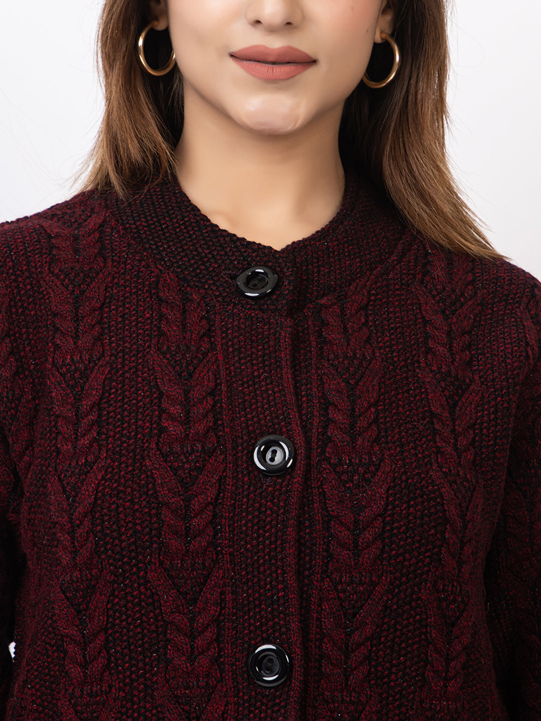 4689 D Maroon Crew Neck Cardigan winter wear TWENTY ME