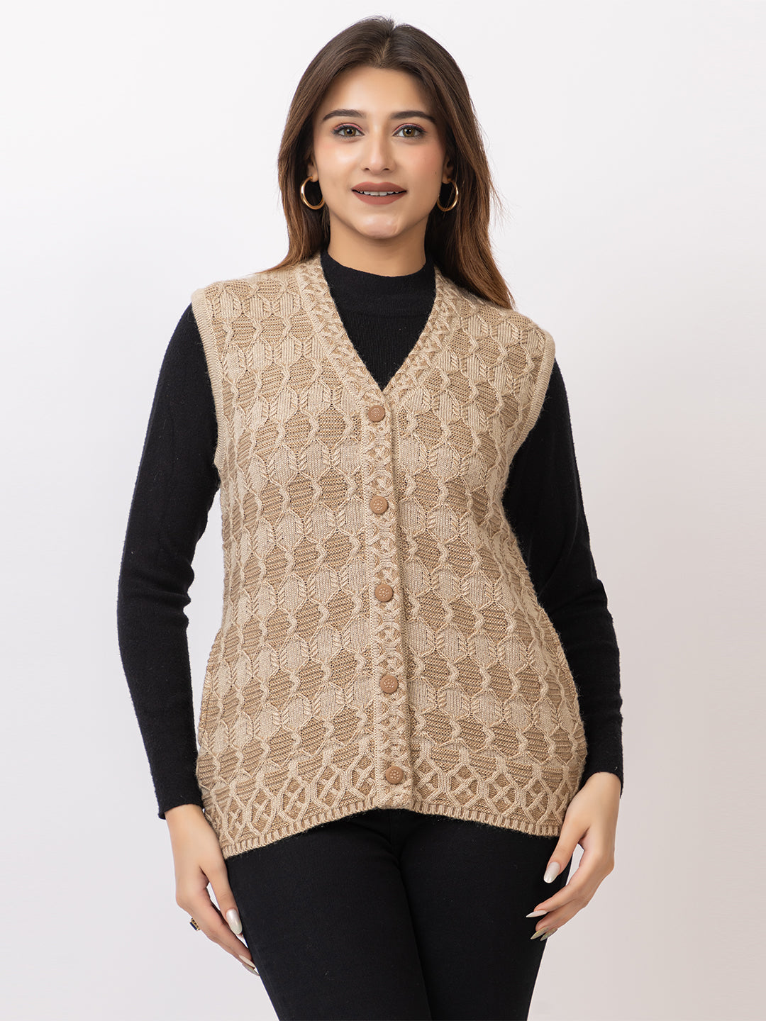 1263 Camel Sleeveless Cardigan Winter Wear TWENTY ME