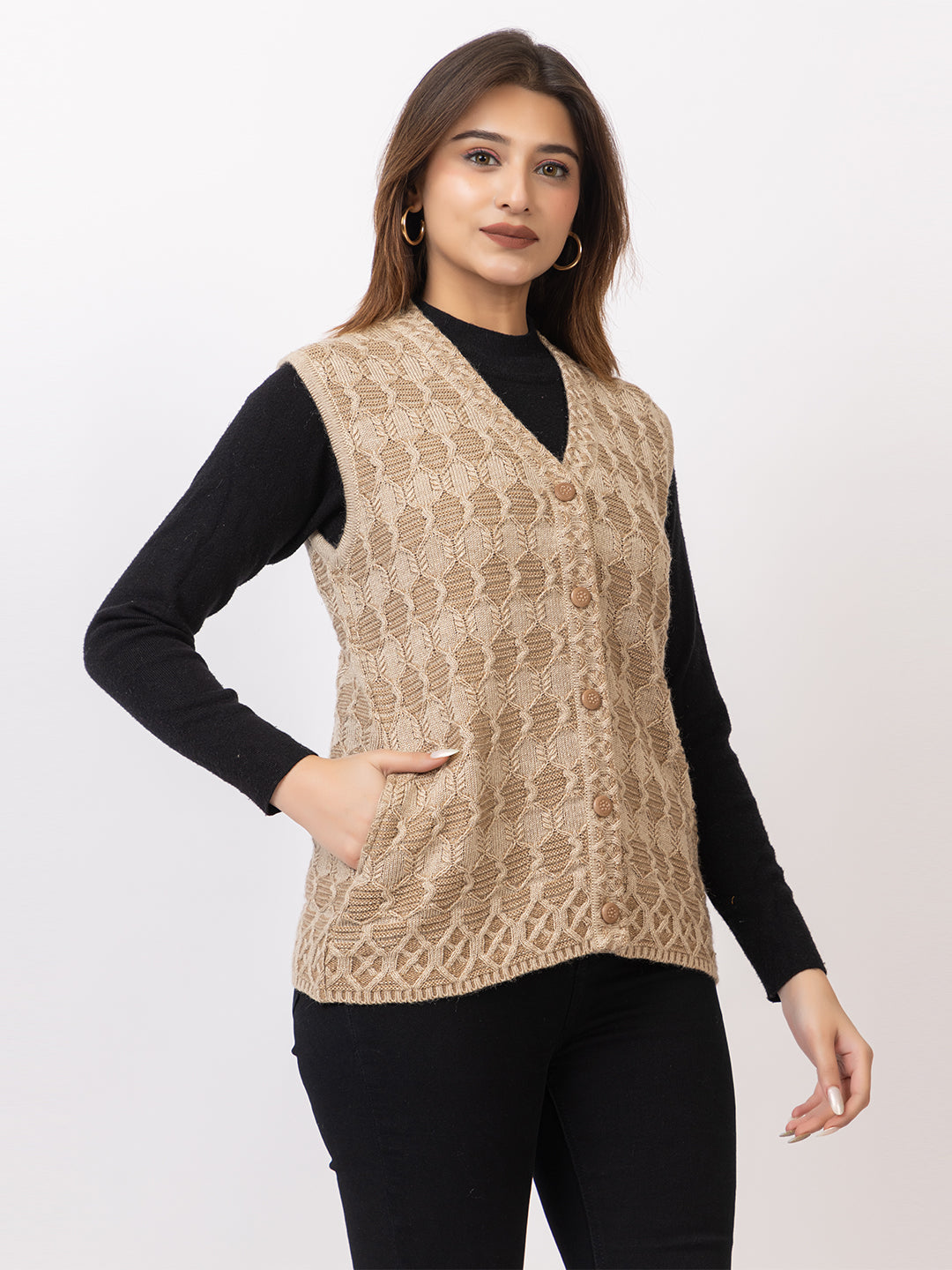 1263 Camel Sleeveless Cardigan Winter Wear TWENTY ME