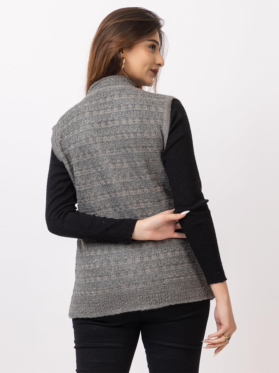 1269 Grey Sleeveless V Neck Cardigan Winter Wear TWENTY ME