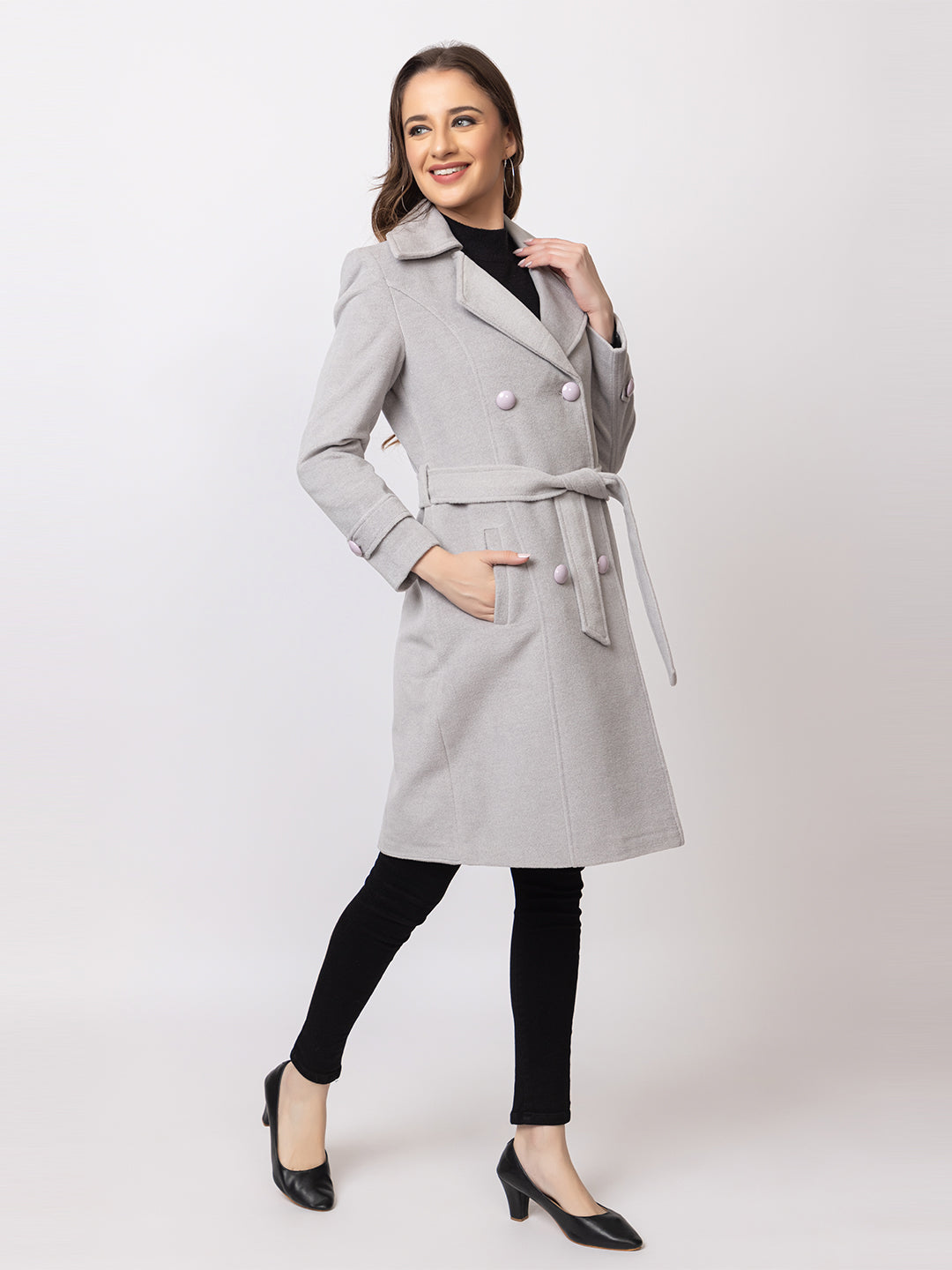 4336 L Grey Long Coat Winter Wear TWENTY ME