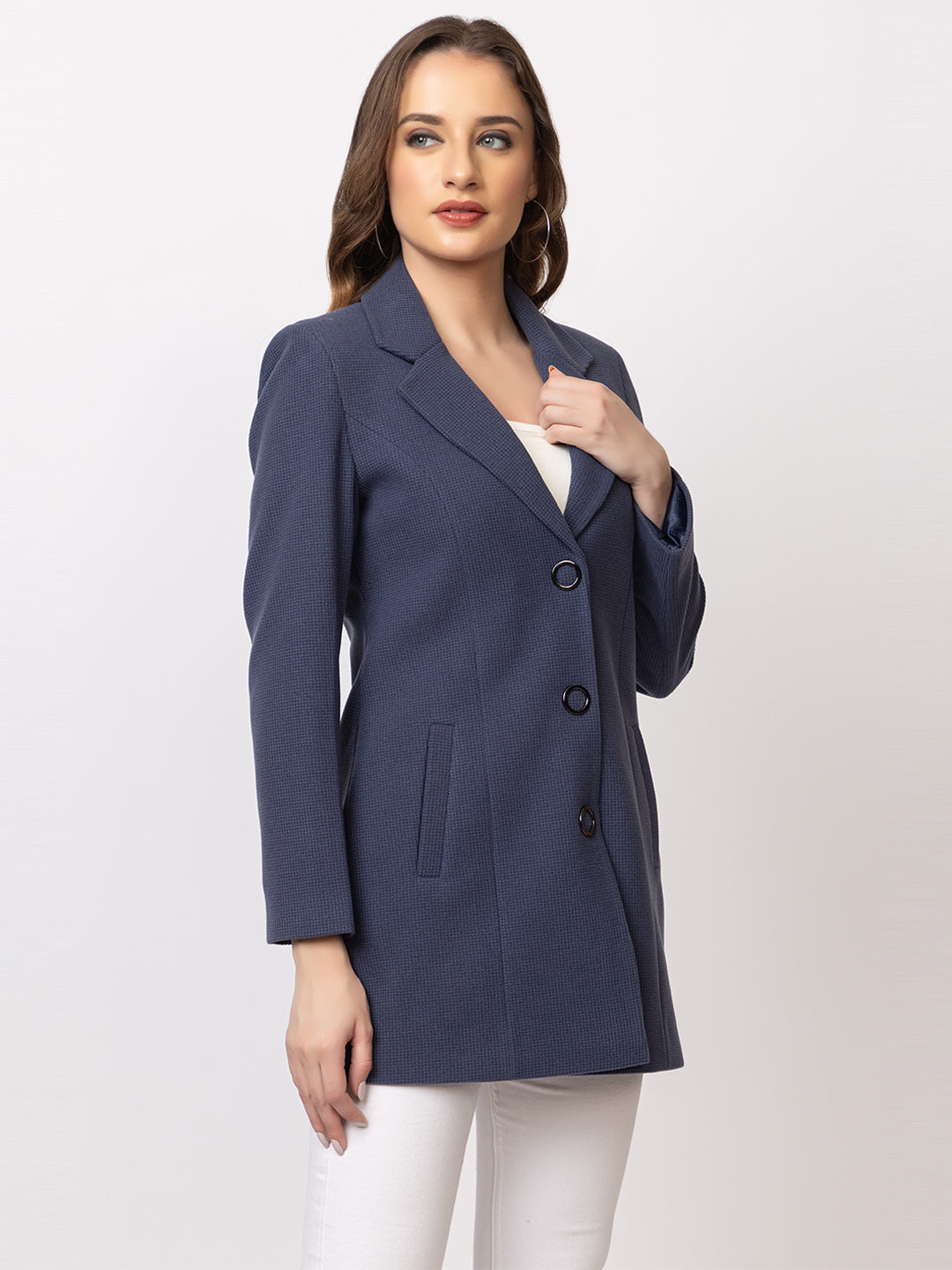4270 Navy Wool Blend Long Blazer Winter wear TWENTY ME