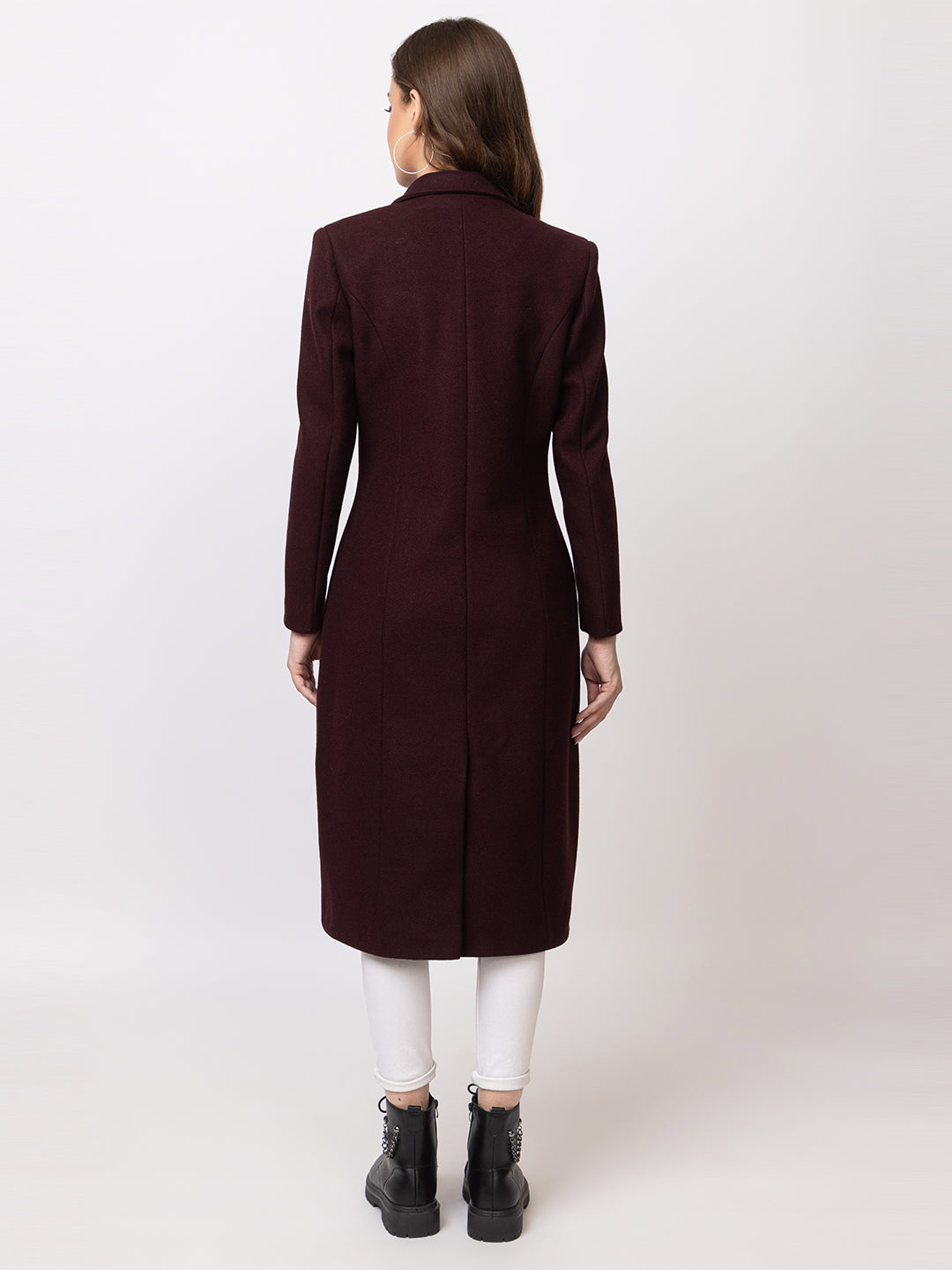 4164 Wine Velvet Long Coat Winter wear TWENTY ME