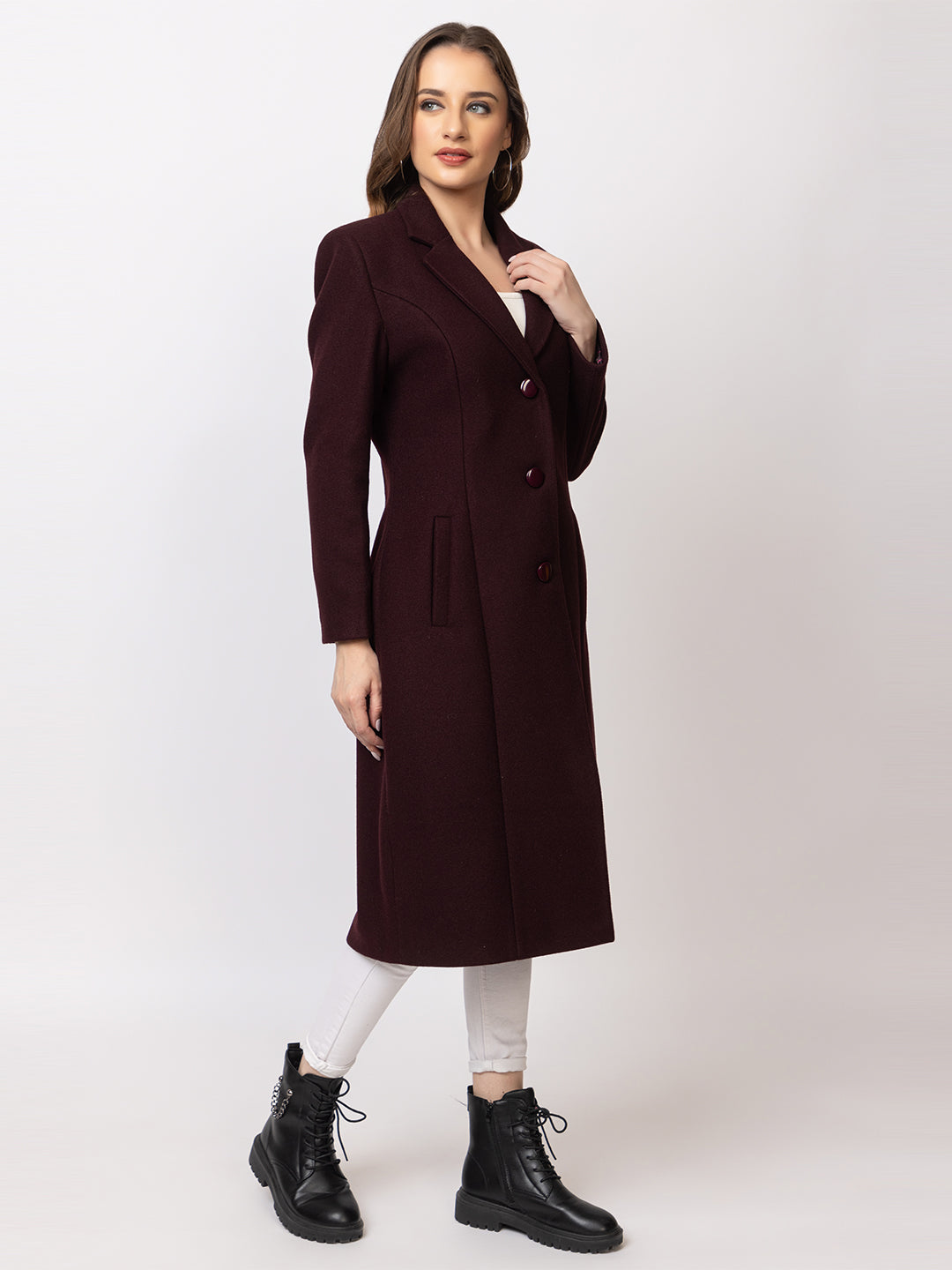 4164 Wine Velvet Long Coat Winter wear TWENTY ME