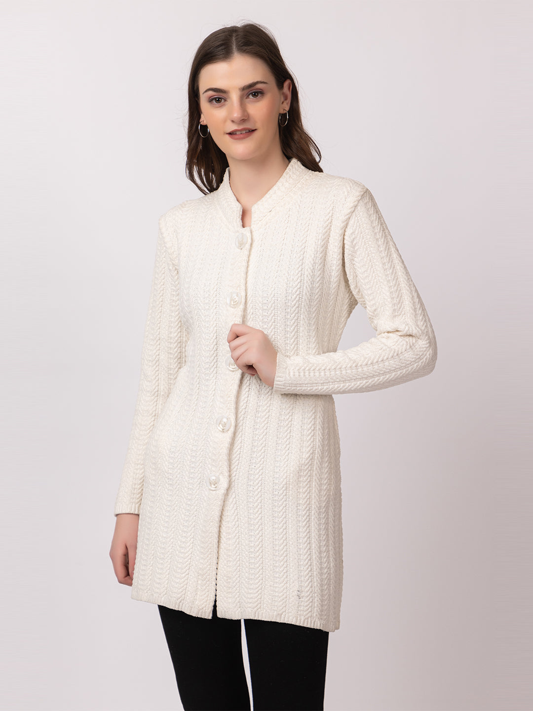 4708 Off White Wool Blend Button Closure Soft & Warm Cardigans Winter Wear TWENTY ME