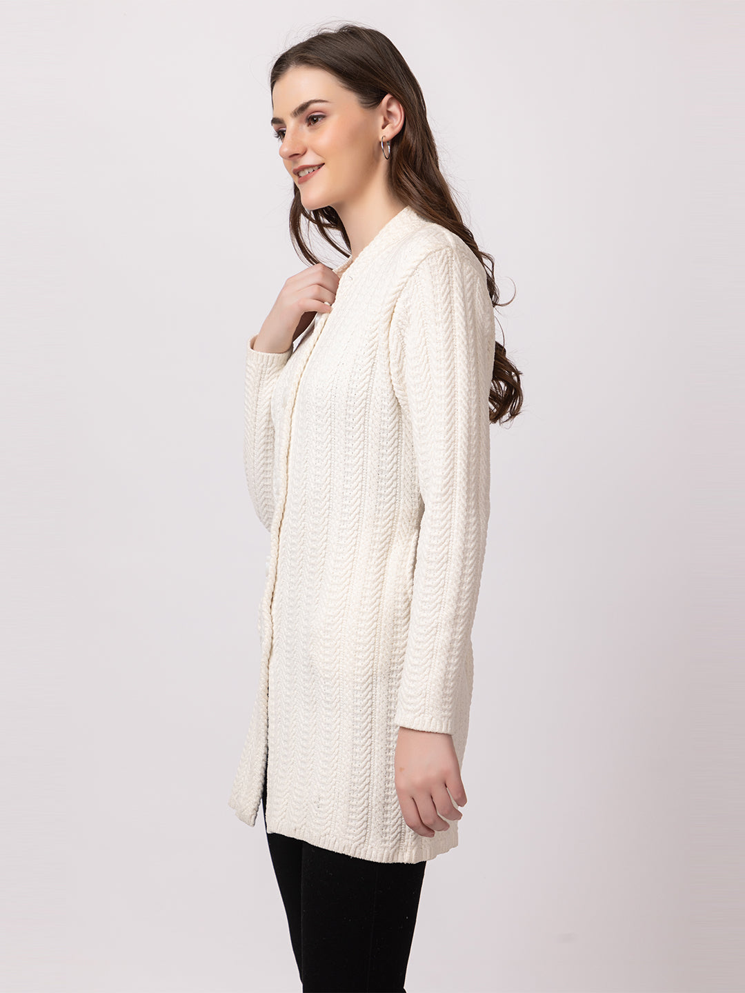 4708 Off White Wool Blend Button Closure Soft & Warm Cardigans Winter Wear TWENTY ME