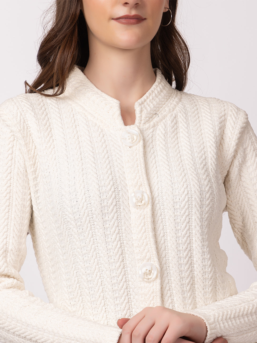 4708 Off White Wool Blend Button Closure Soft & Warm Cardigans Winter Wear TWENTY ME