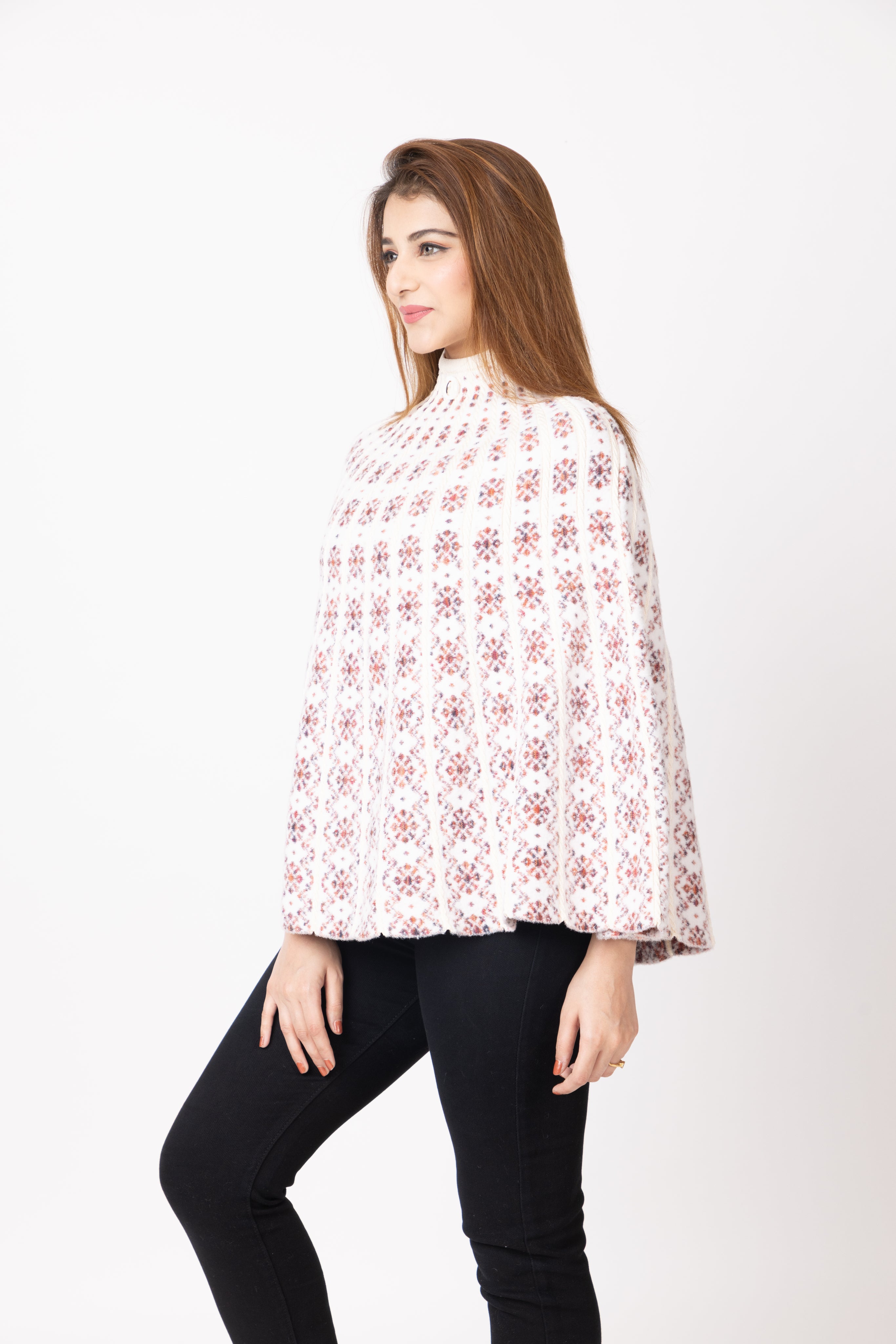7086 White Ponchu Acrylic Blend Winter Wear TWENTY ME