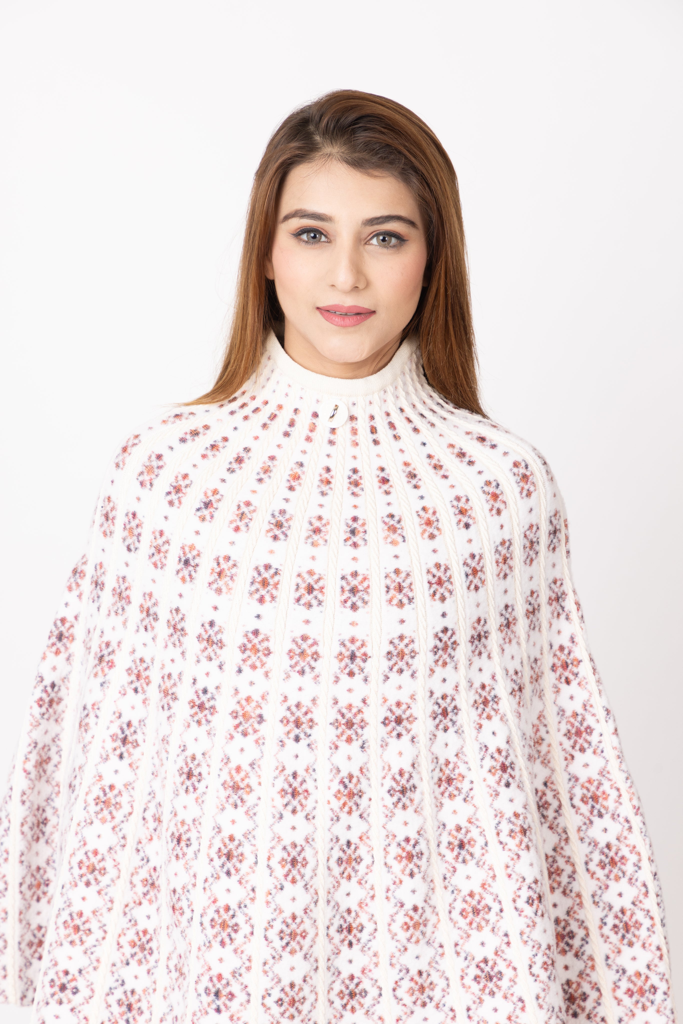 7086 White Ponchu Acrylic Blend Winter Wear TWENTY ME