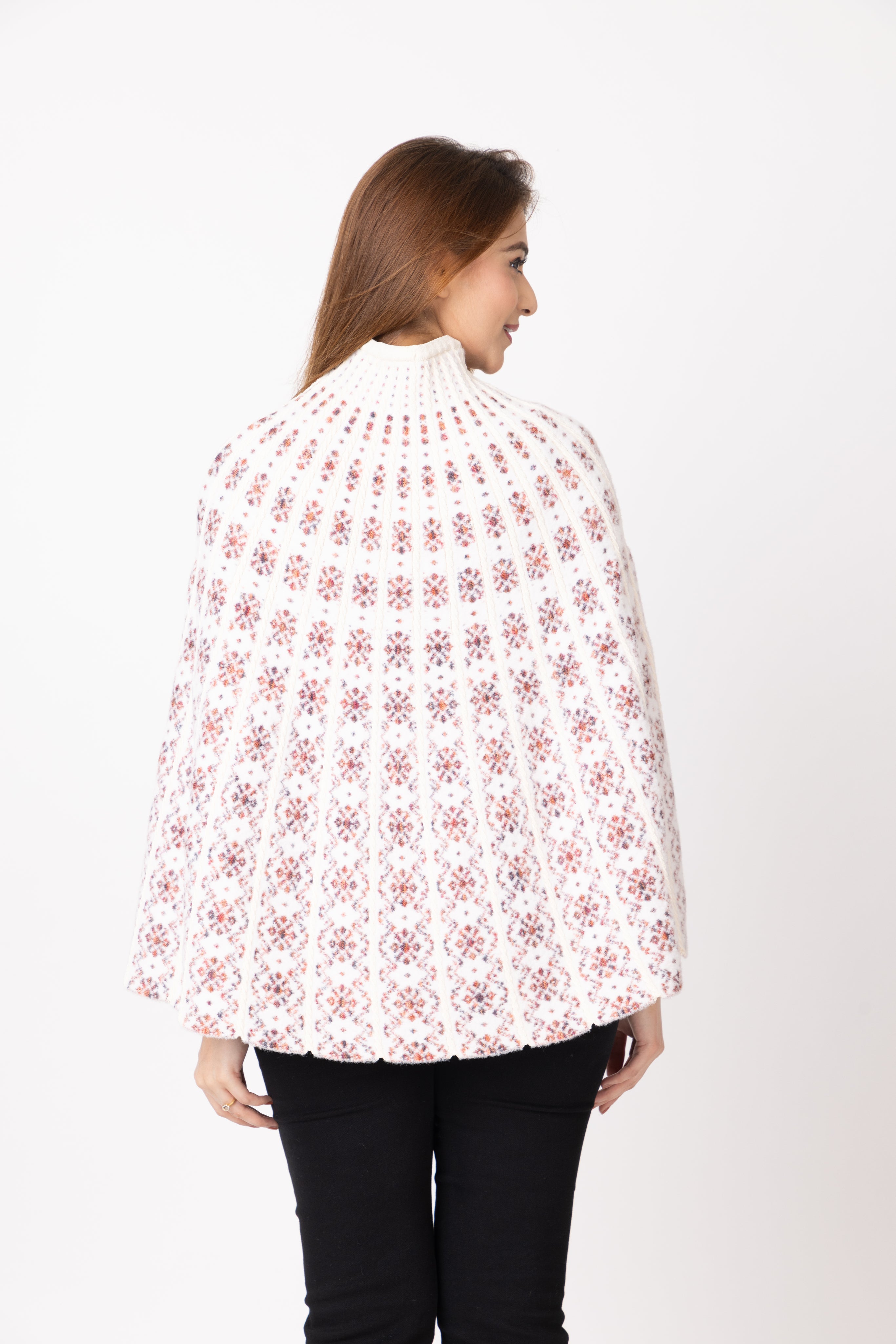 7086 White Ponchu Acrylic Blend Winter Wear TWENTY ME