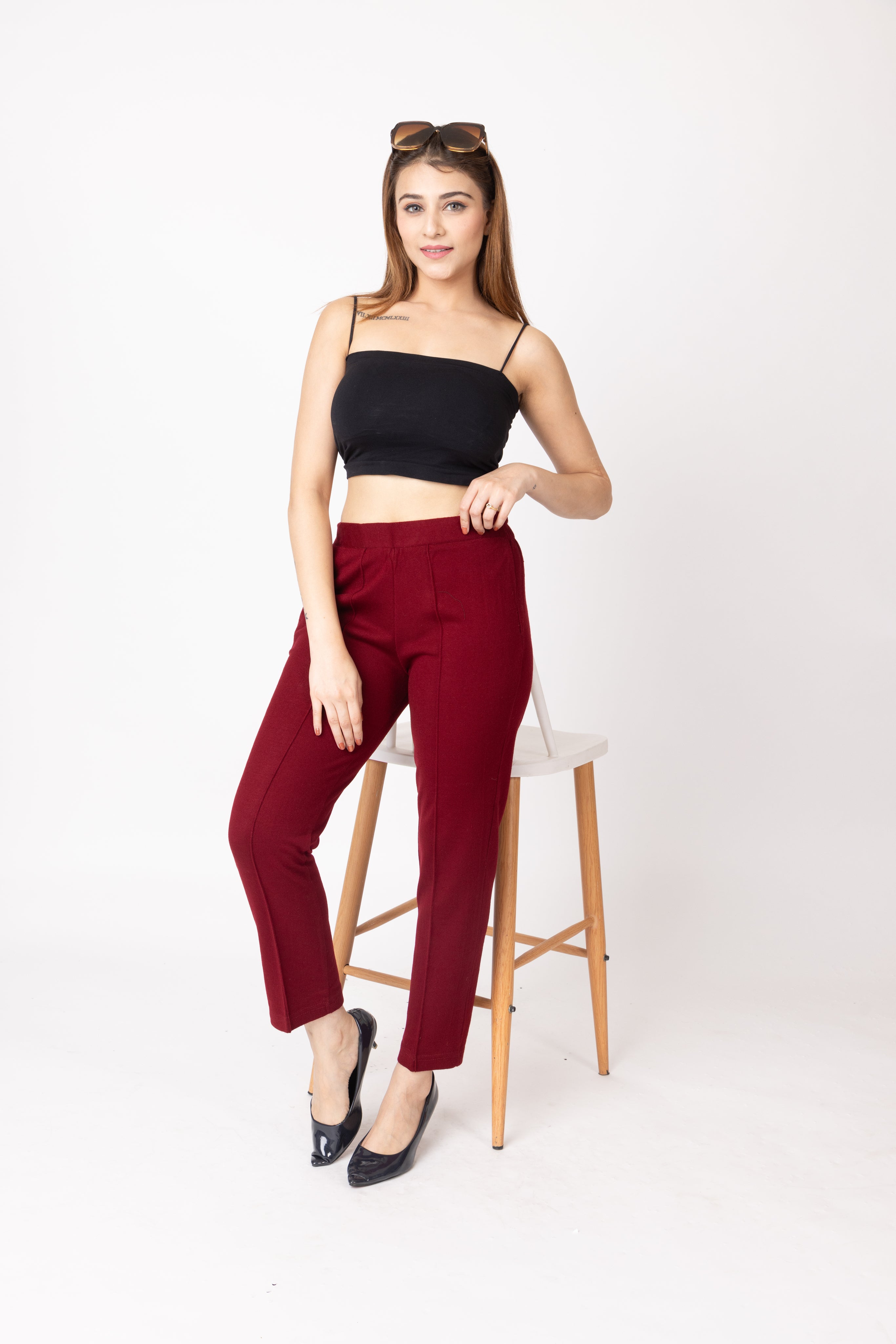 1316 Maroon Wool Trouser Regular Fit Women Winter Wear TWENTY ME