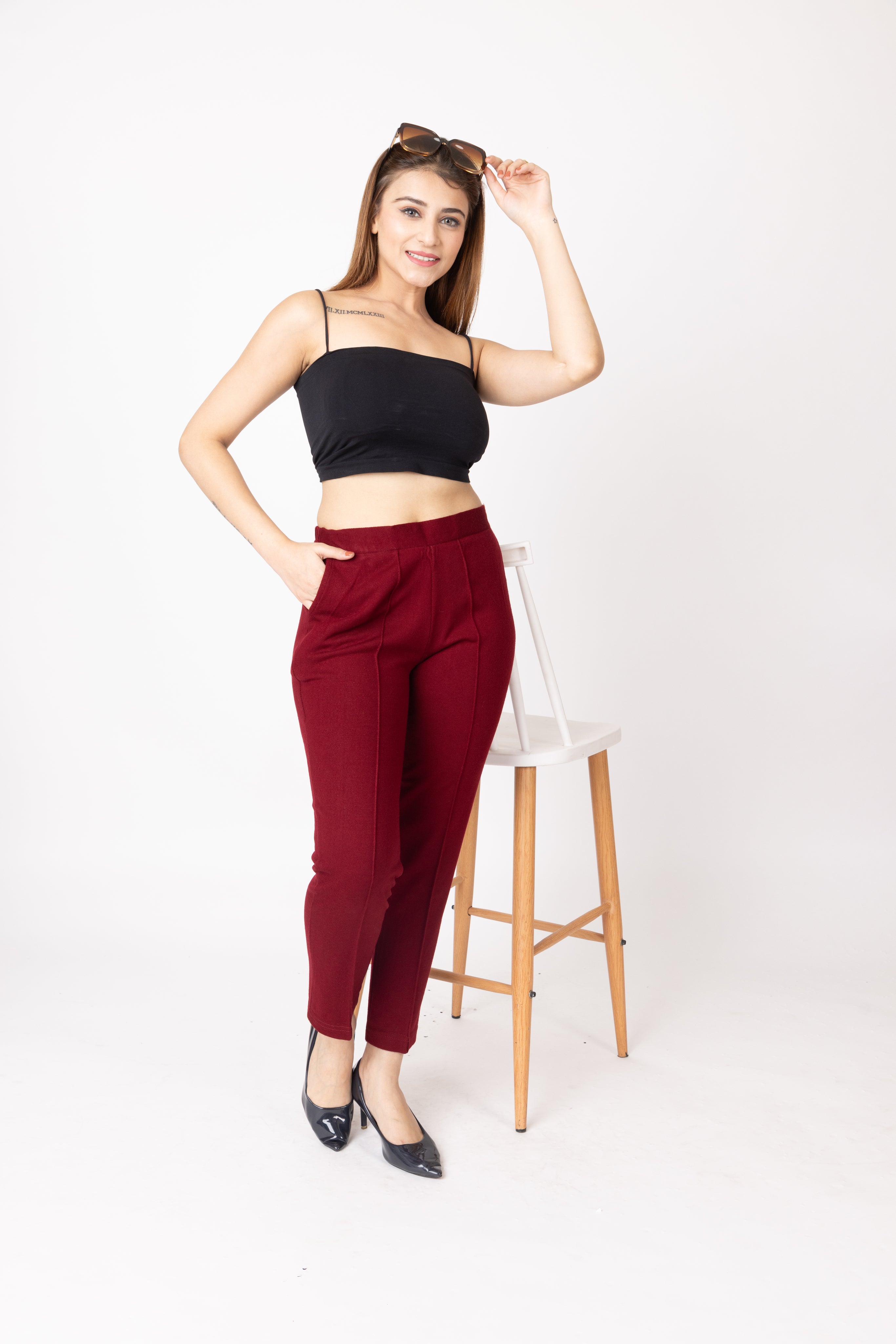 1316 Maroon Wool Trouser Regular Fit Women Winter Wear TWENTY ME