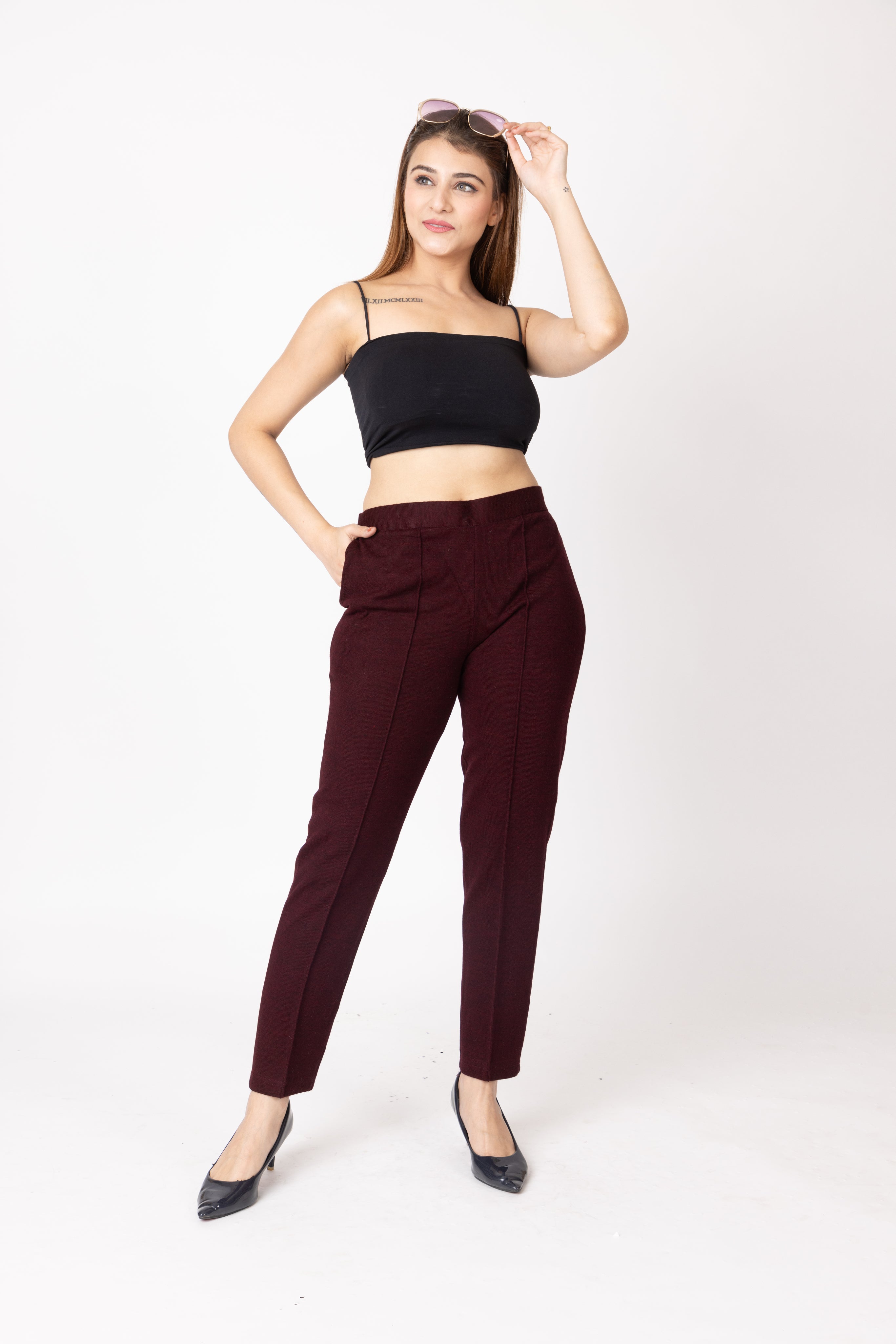 1316 White  Wool Trouser Regular Fit Women Winter Wear TWENTY ME