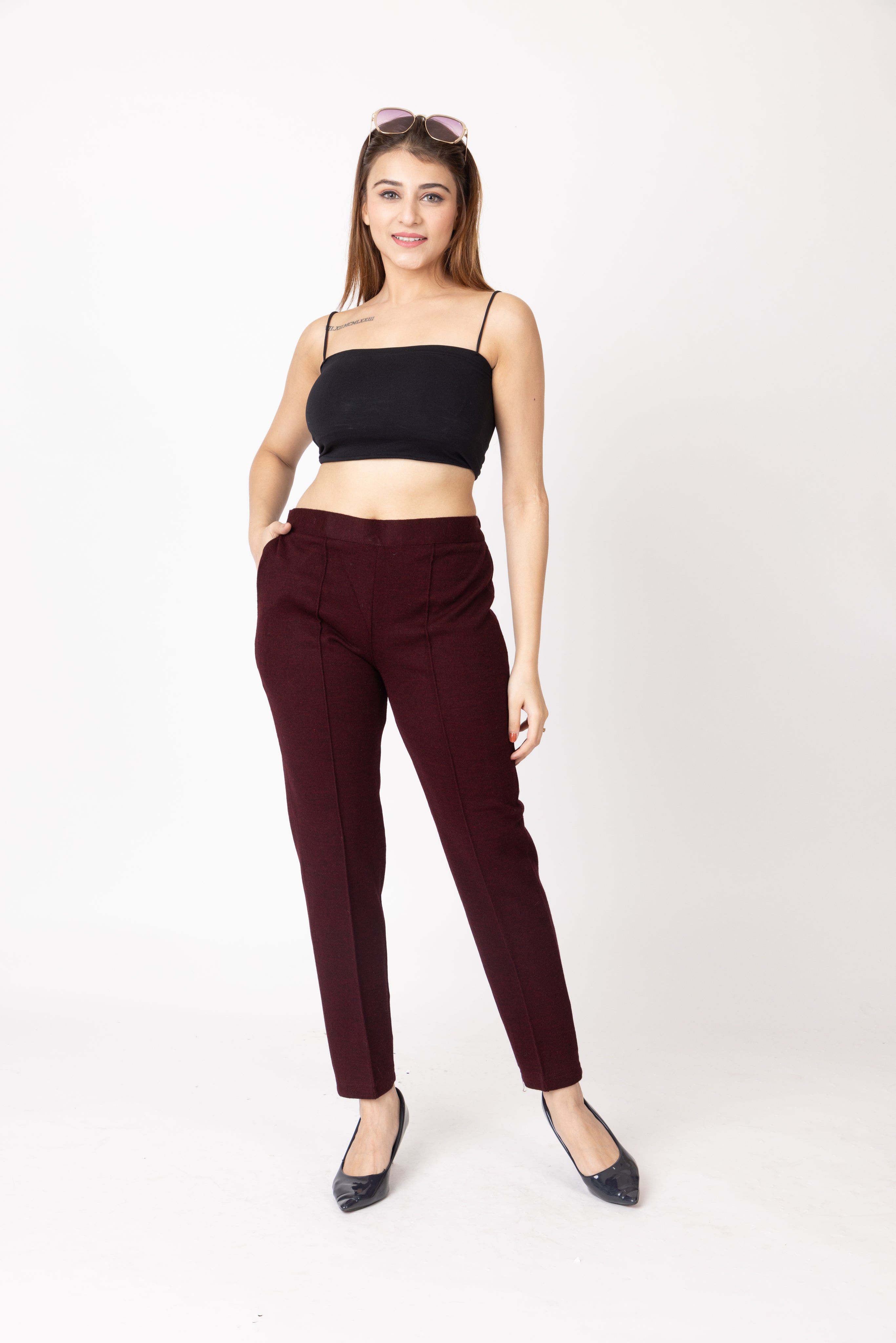 1316 White  Wool Trouser Regular Fit Women Winter Wear TWENTY ME