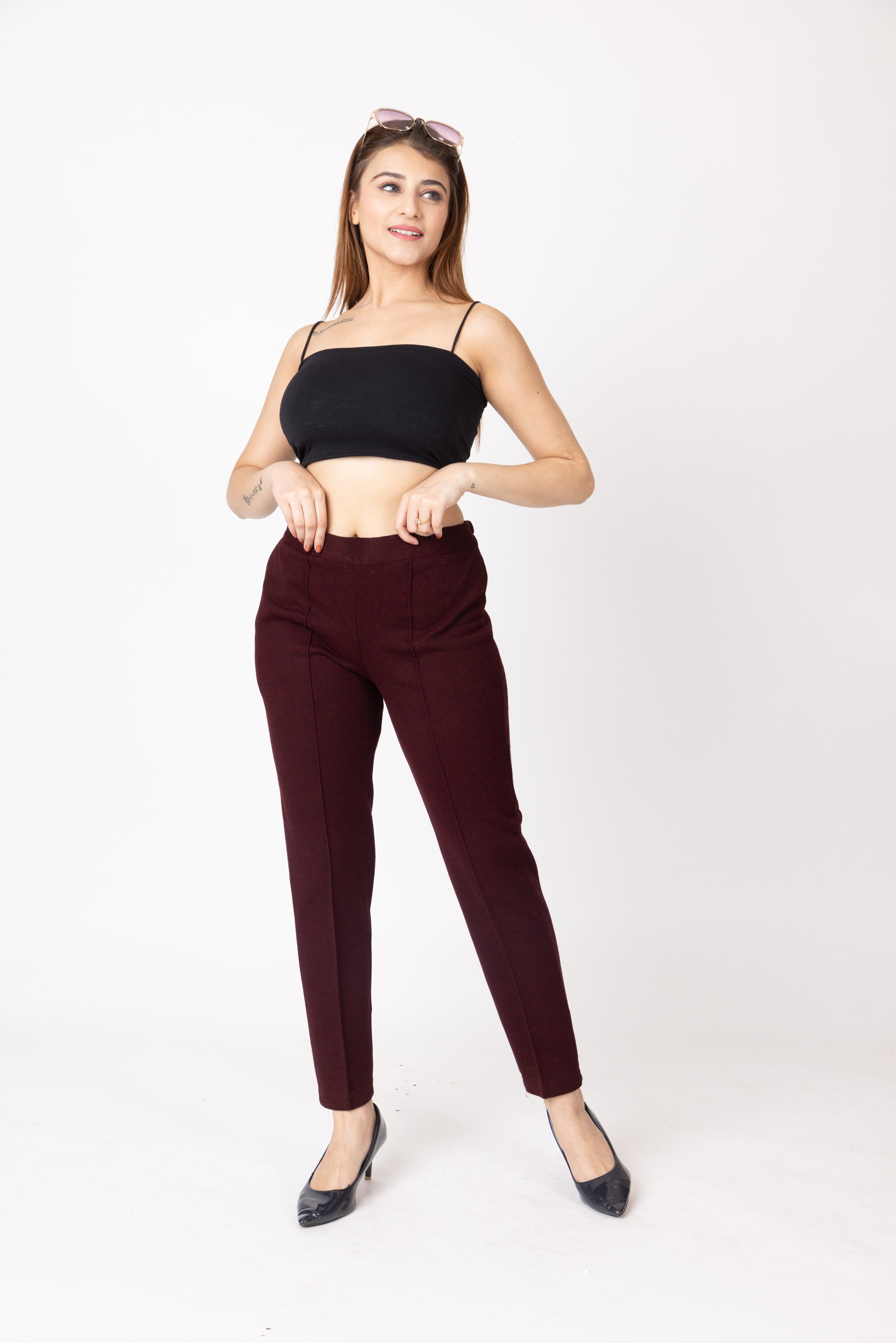1316 White  Wool Trouser Regular Fit Women Winter Wear TWENTY ME