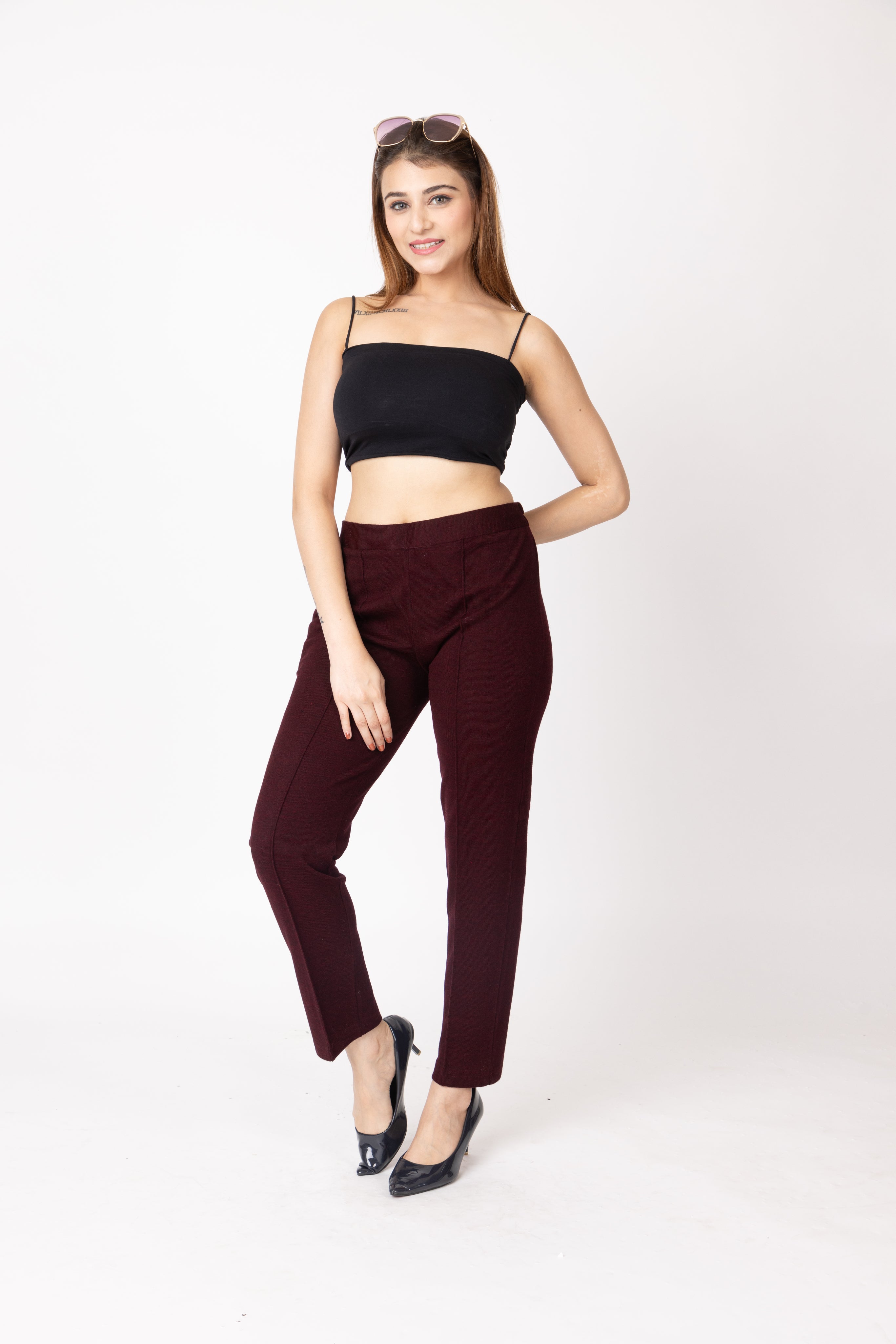 1316 White  Wool Trouser Regular Fit Women Winter Wear TWENTY ME