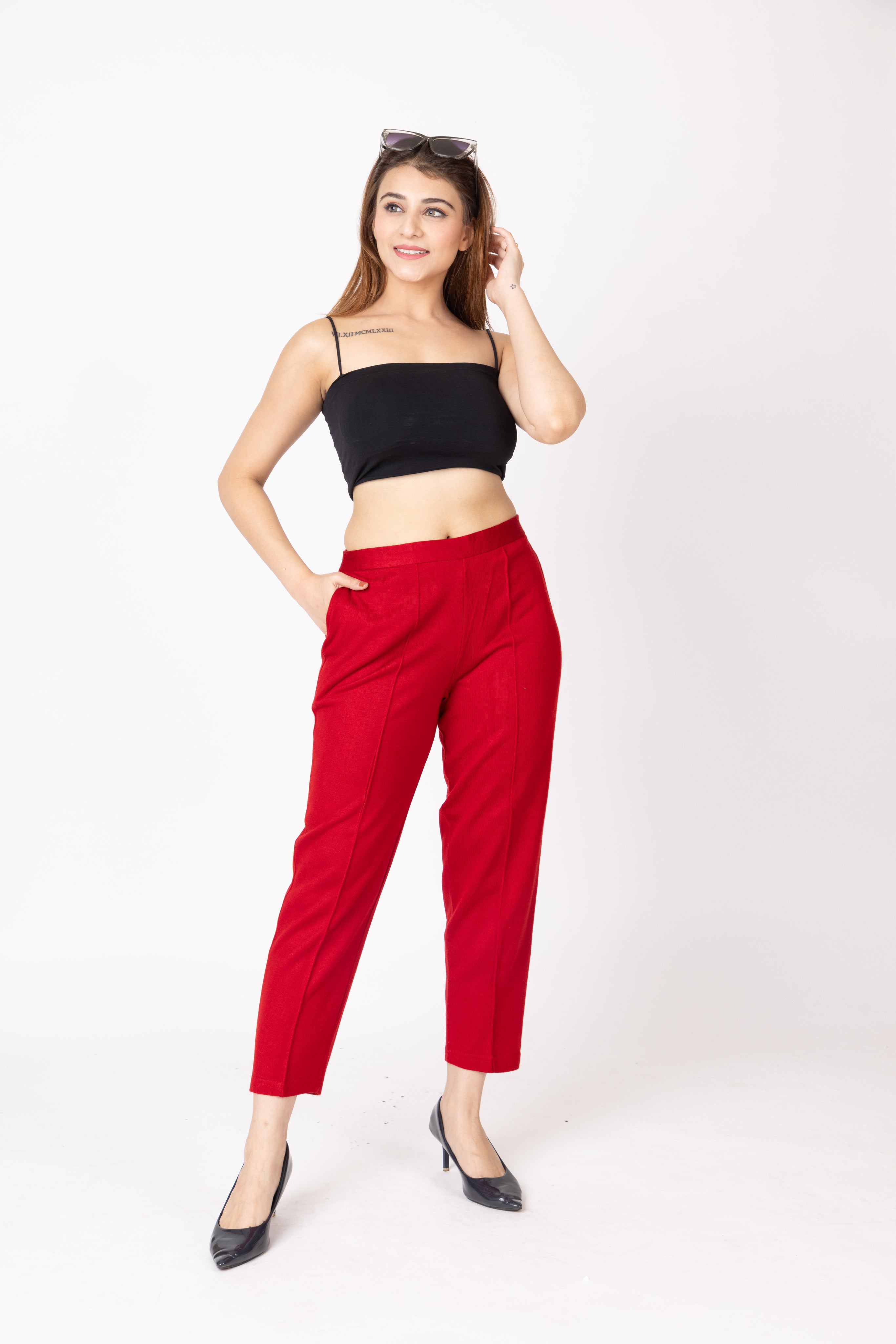 1316 Red Wool Trouser Regular Fit Women Winter Wear TWENTY ME