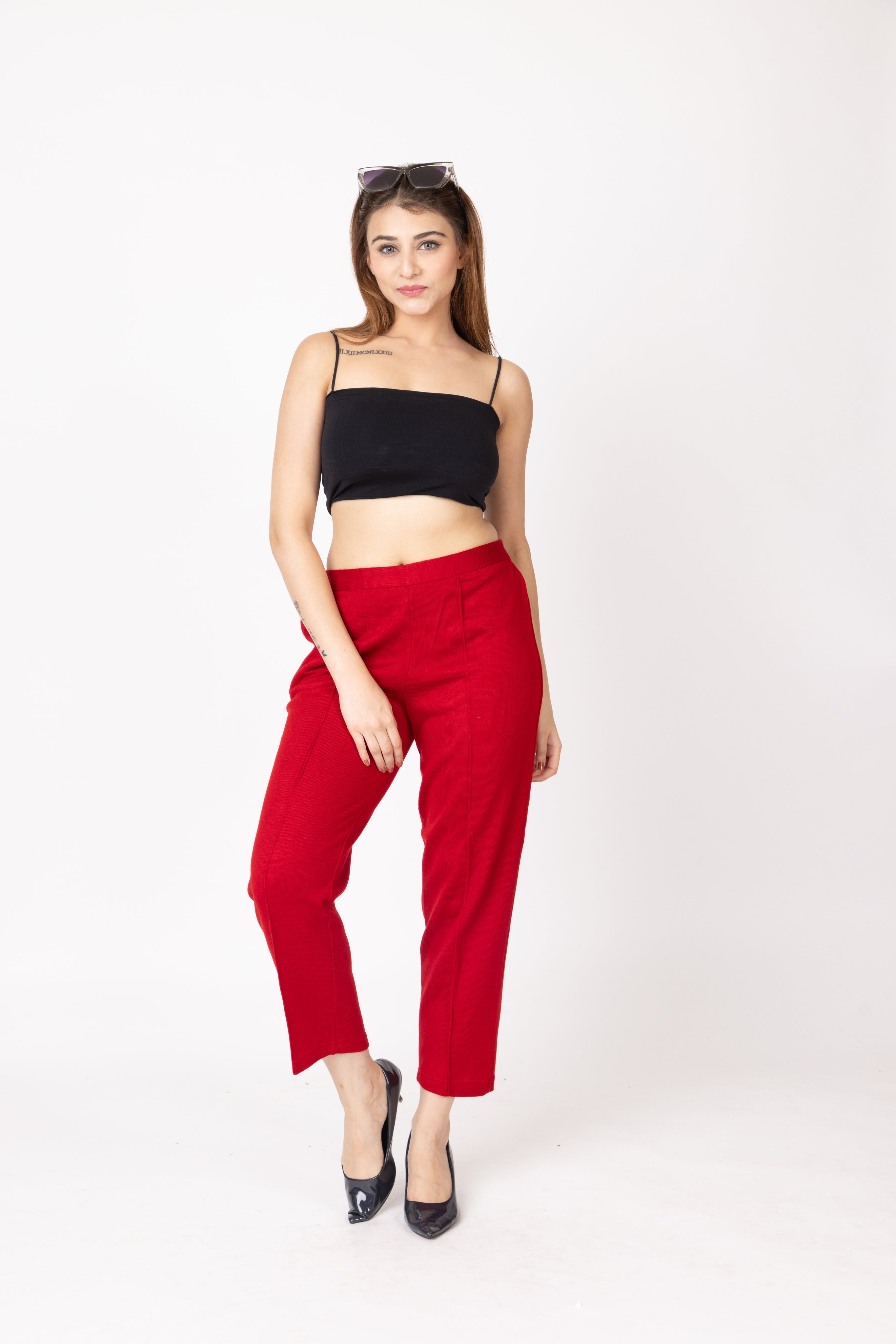 1316 Red Wool Trouser Regular Fit Women Winter Wear TWENTY ME