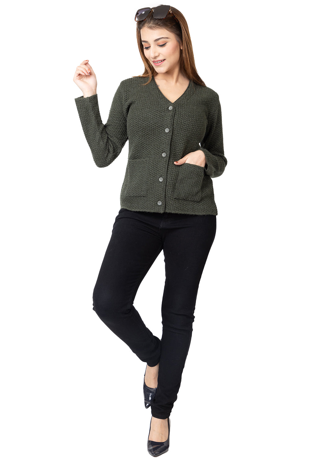 2286 Olive Cardigan Full Sleeve with Button-Closure TWENTY ME