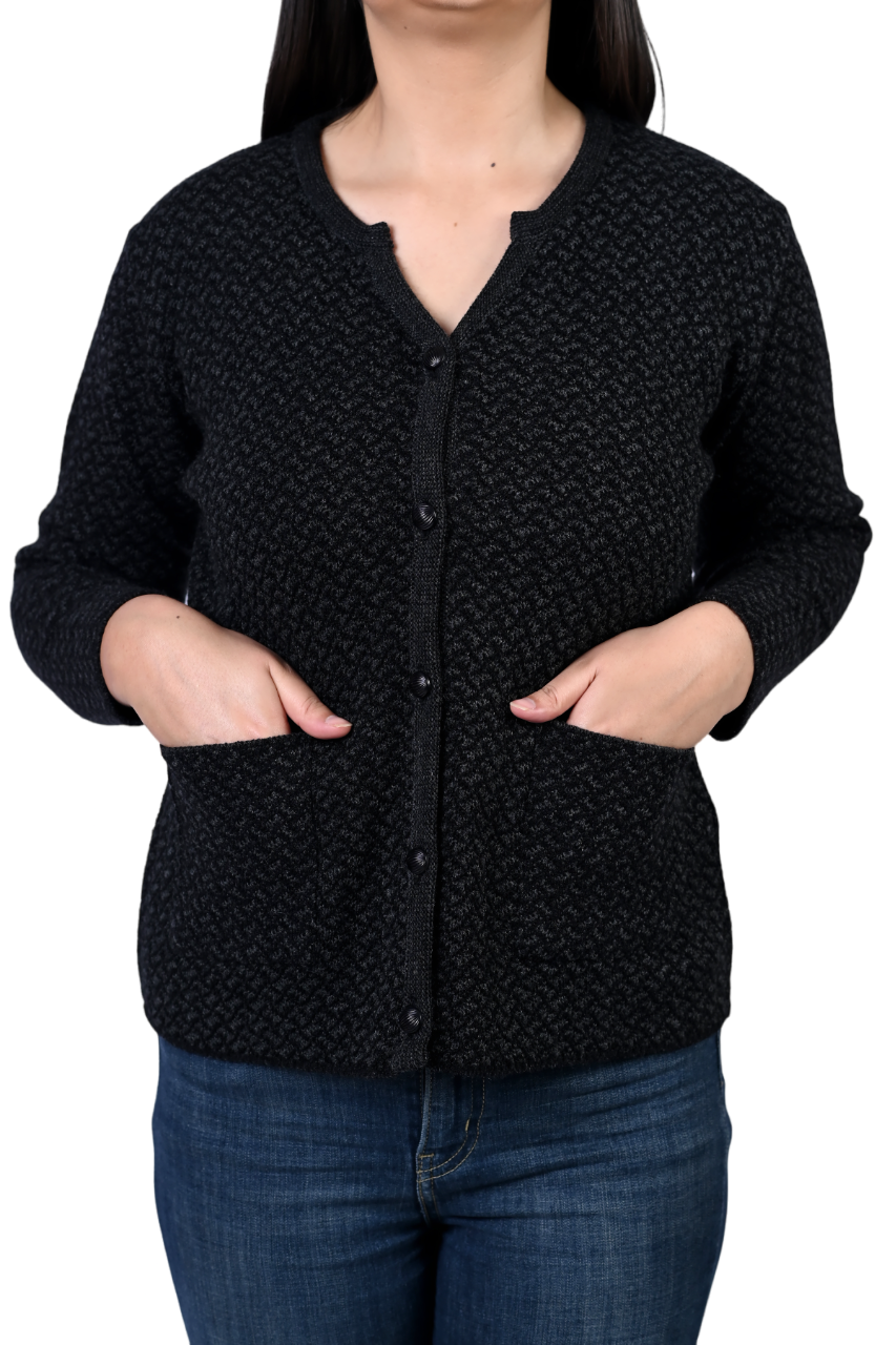 2287 Black Knitted V-Neck Cardigan Button closure with Pockets TWENTY ME