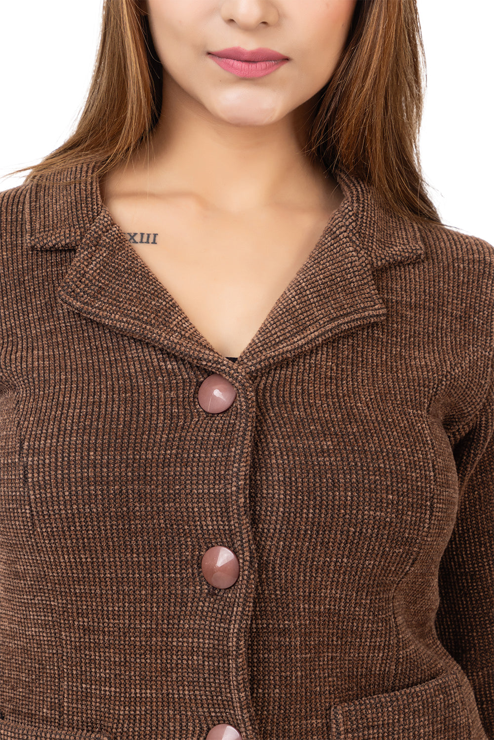 2815 Brown Knitted Notched-Collar Cardigan with Pockets TWENTY ME