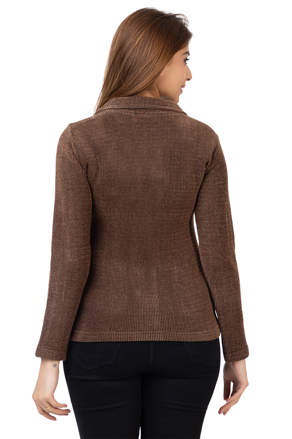 2815 Brown Knitted Notched-Collar Cardigan with Pockets TWENTY ME