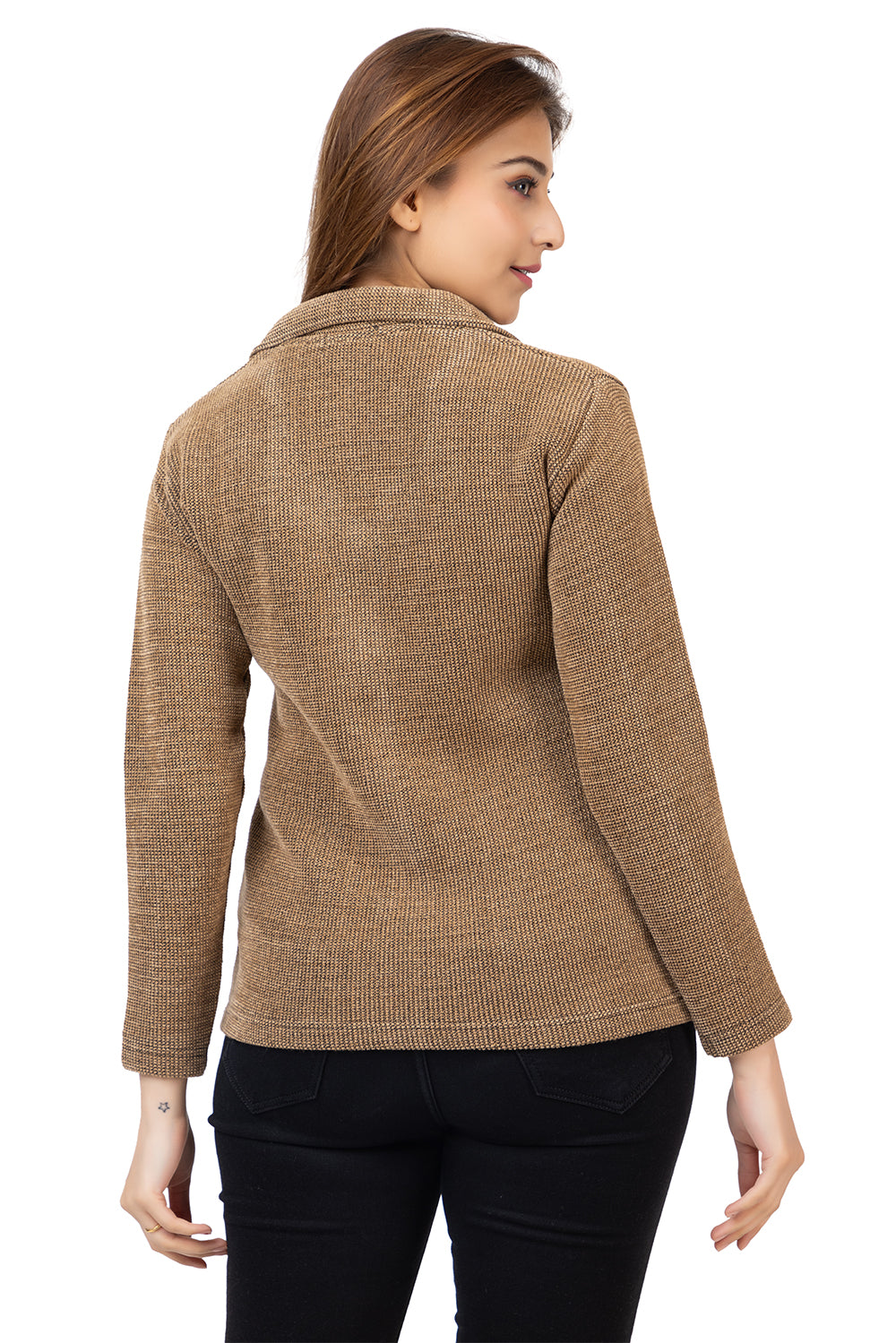 2815 Camel Knitted Notched-Collar Cardigan with Pockets TWENTY ME