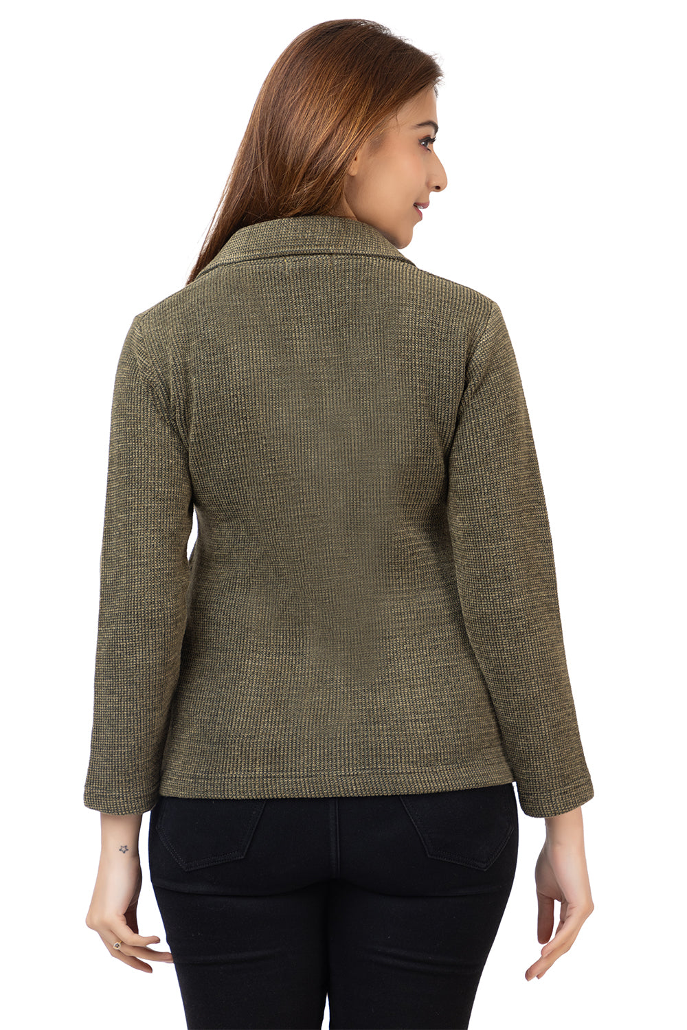 2815 Olive Knitted Notched-Collar Cardigan with Pockets TWENTY ME