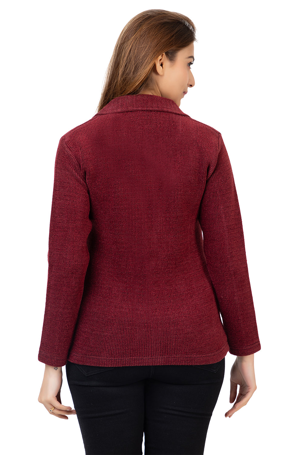 2815 Maroon Knitted Notched-Collar Cardigan with Pockets TWENTY ME