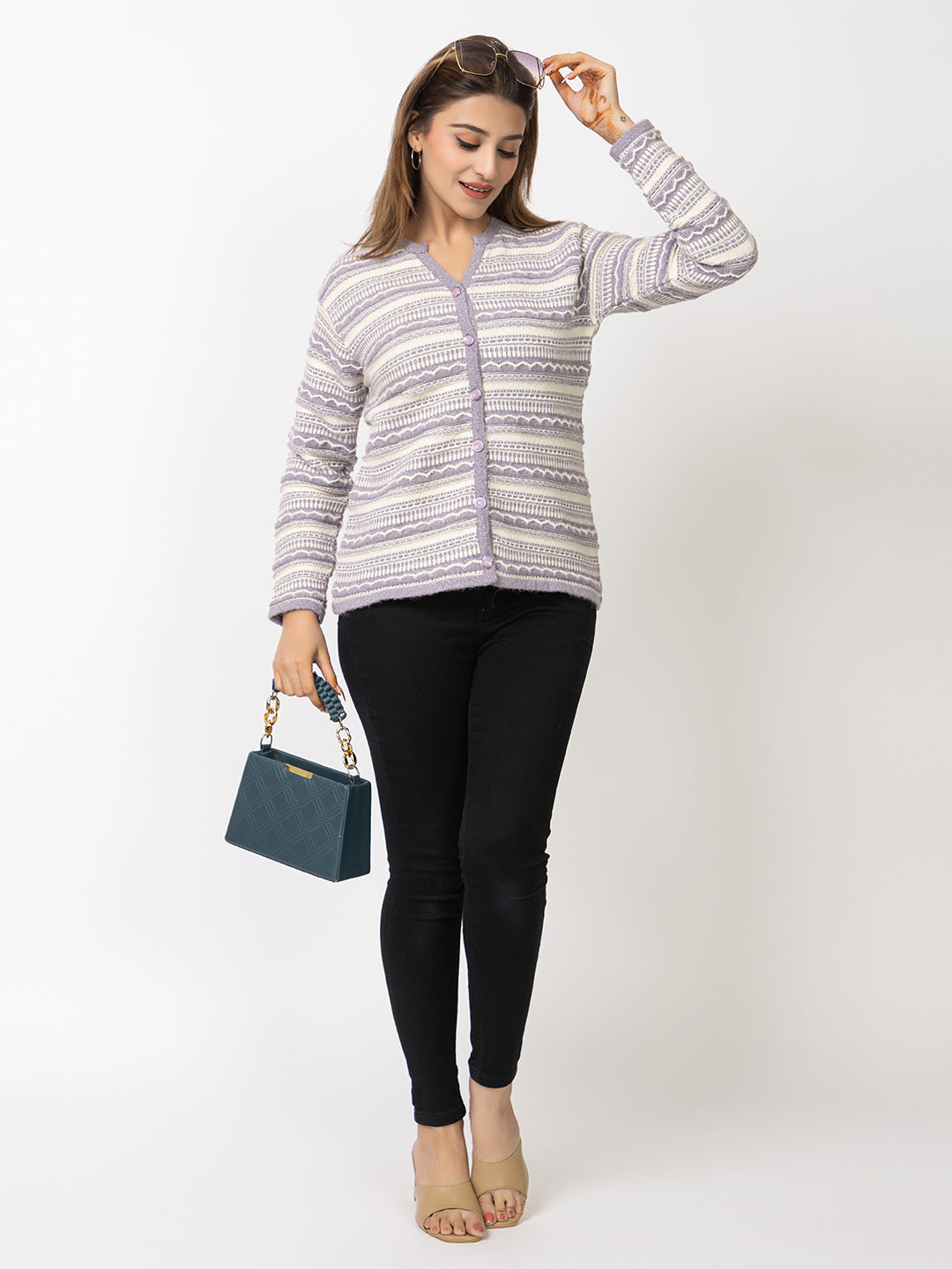 2846 Lavender Cardigan Acrylic Blend Button Closure Soft & Warm Winter Wear TWENTY ME