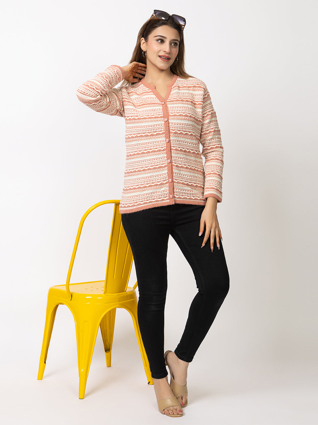 2846 Peach Cardigan Acrylic Blend Button Closure Soft & Warm Winter Wear TWENTY ME
