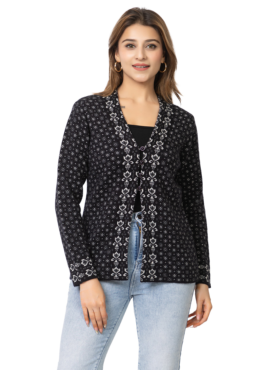 2876 Black Cardigan Acrylic Blend Button Closure Soft & Warm  Winter Wear TWENTY ME