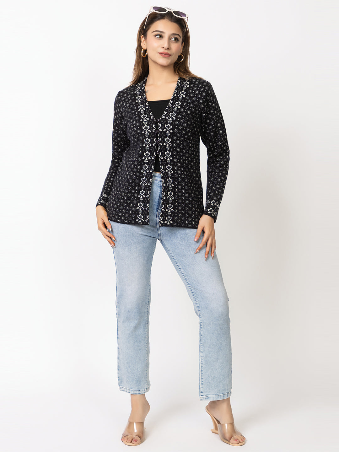 2876 Black Cardigan Acrylic Blend Button Closure Soft & Warm  Winter Wear TWENTY ME