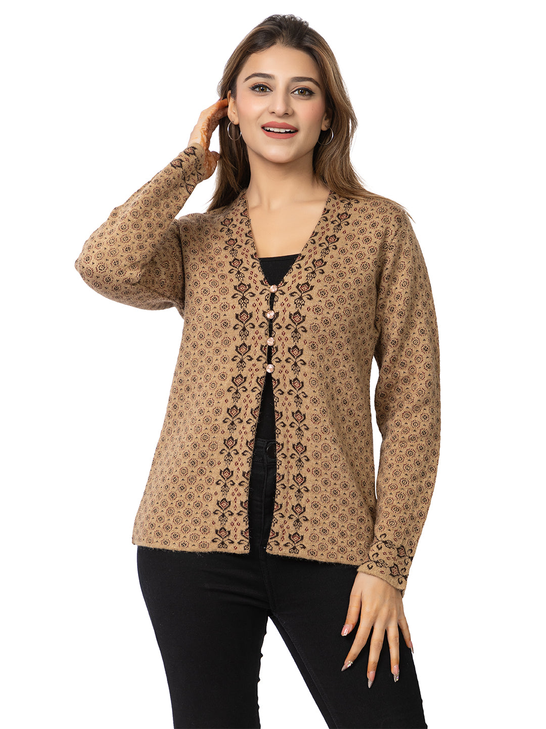 2876 Camel Cardigan Acrylic Blend Button Closure Soft & Warm  Winter Wear TWENTY ME