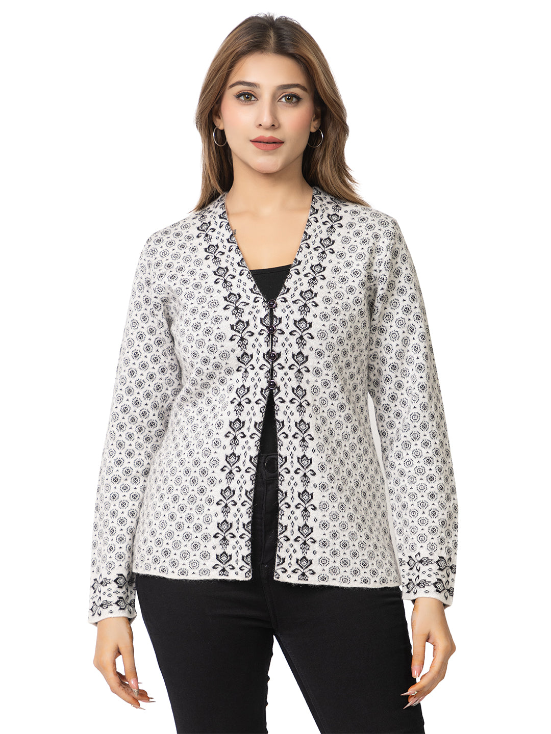 2876 White Cardigan Acrylic Blend Button Closure Soft & Warm Winter Wear TWENTY ME