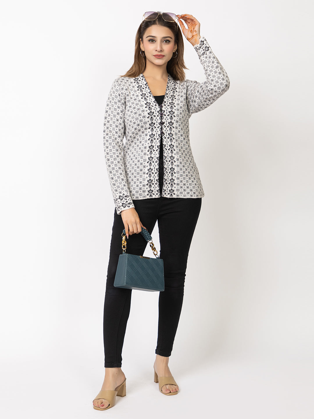2876 White Cardigan Acrylic Blend Button Closure Soft & Warm Winter Wear TWENTY ME