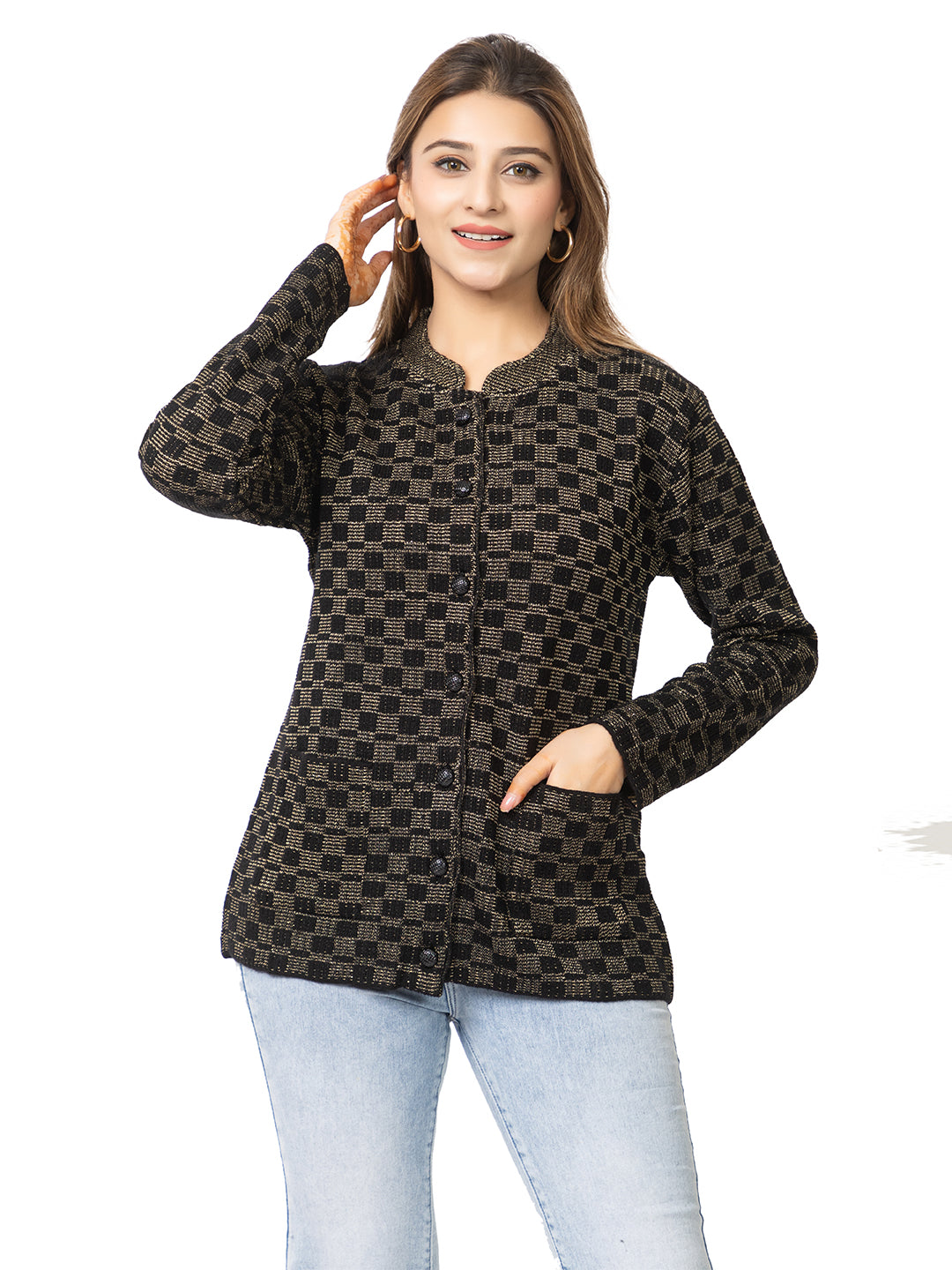 2894 Black Cardigan Acrylic Blend Button Closure Front Pocket Winter Wear TWENTY ME