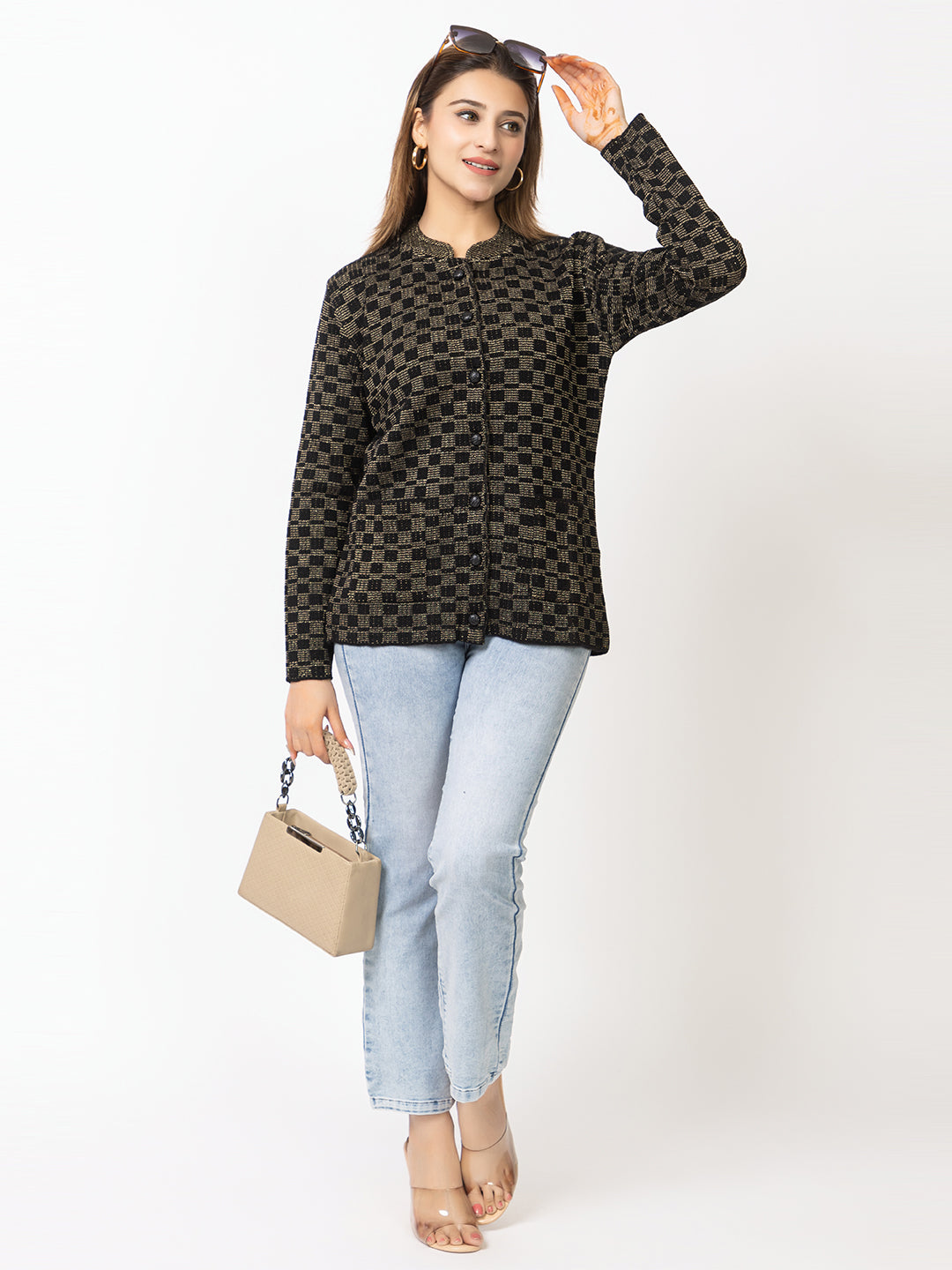 2894 Black Cardigan Acrylic Blend Button Closure Front Pocket Winter Wear TWENTY ME