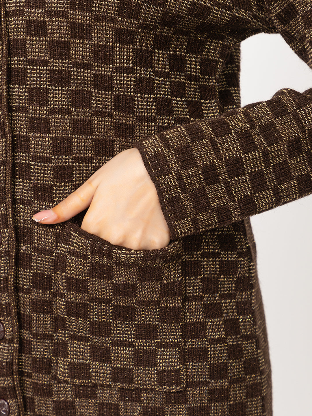 2894 Brown Cardigan Acrylic Blend Button Closure Front Pocket Winter Wear TWENTY ME