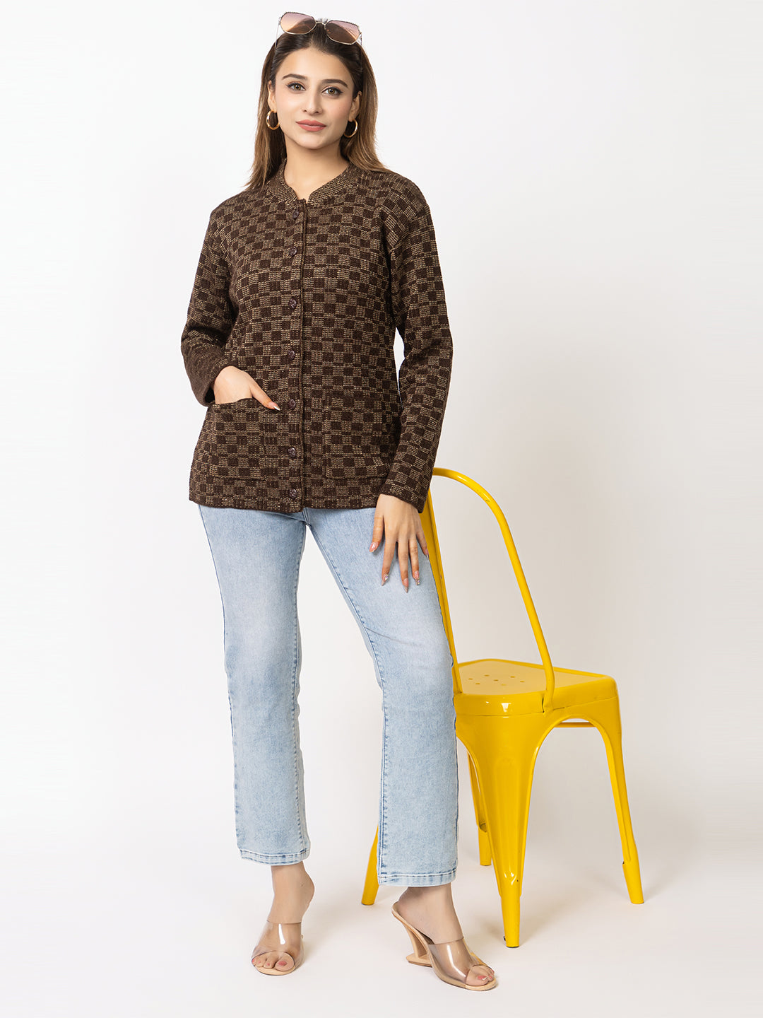 2894 Brown Cardigan Acrylic Blend Button Closure Front Pocket Winter Wear TWENTY ME