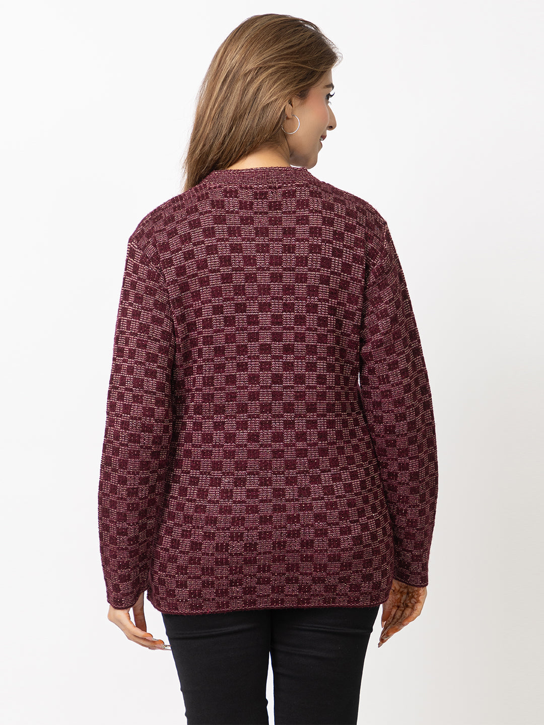 2894 Wine Cardigan Acrylic Blend Button Closure Front Pocket Winter Wear TWENTY ME