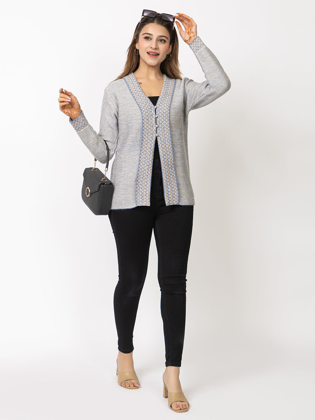 2911 Grey Cardigan Acrylic Blend Button Closure Soft & Warm Winter Wear TWENTY ME