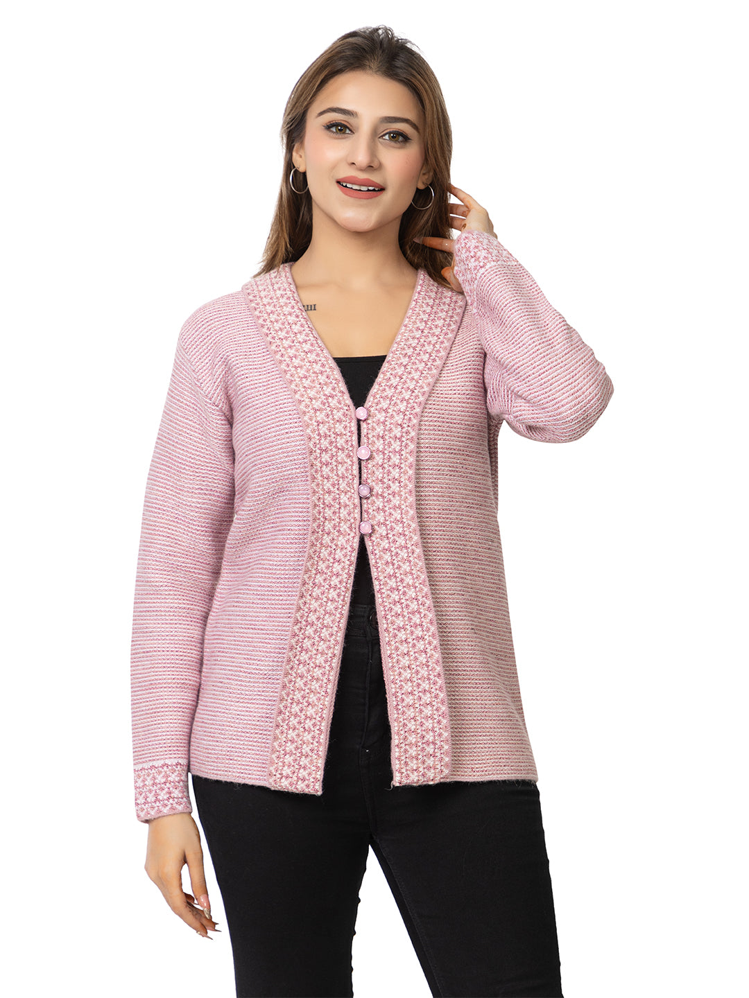 2911 Pink Cardigan Acrylic Blend Button Closure Soft & Warm Winter Wear TWENTY ME